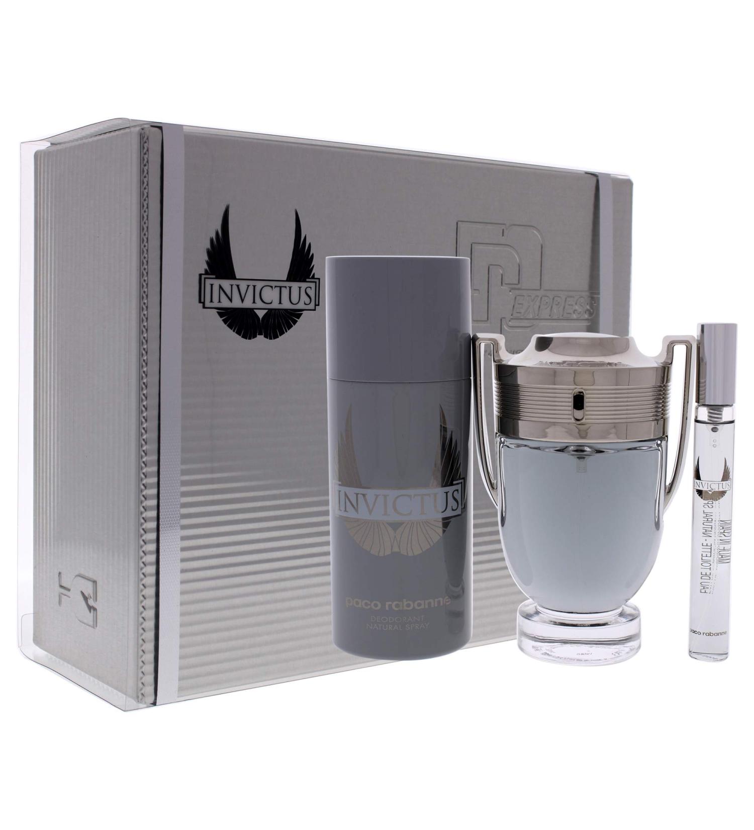 Paco Rabanne Invictus for Men - 3 Pc Gift Set 3.4oz EDT Spray 0.34oz EDT Spray 5.1oz Deodrant Spray