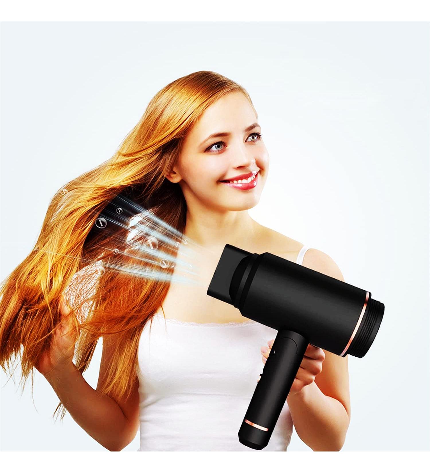 Cordless Hair Dryer w/Magnetic Nozzle Foldable Handle Wireless Hair Dryer Low Heat Rechargeable Blow Dryer for Curly Straight Frizzy Natural Hair - Buy Online on GoSupps.com