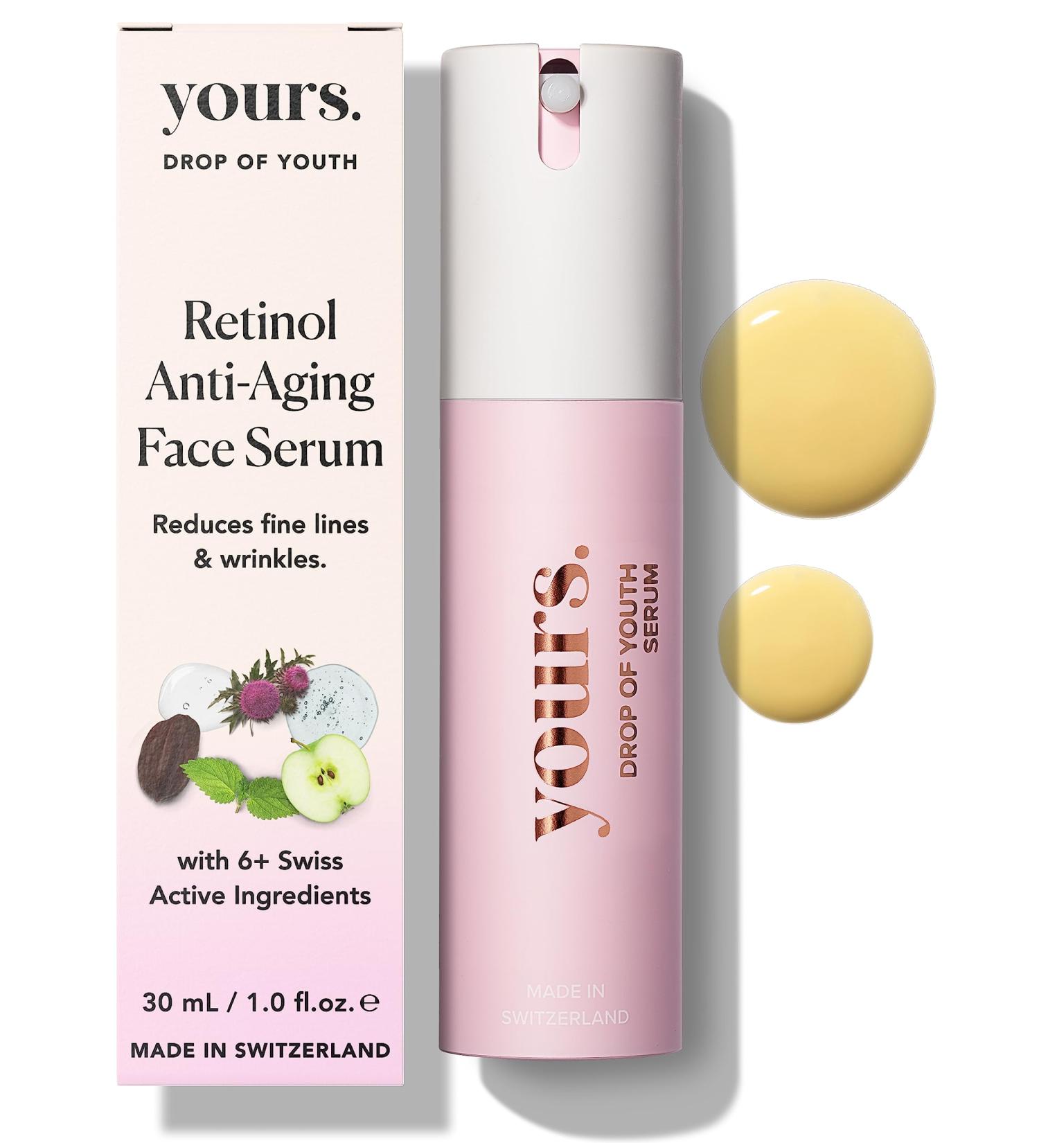 Yours Anti-Aging Retinol Serum - Hydrate & Revitalize | Improve Skin Tone Elasticity Reduce Wrinkles | Suitable for All Skin Types - 30ml - Buy Online on GoSupps.com