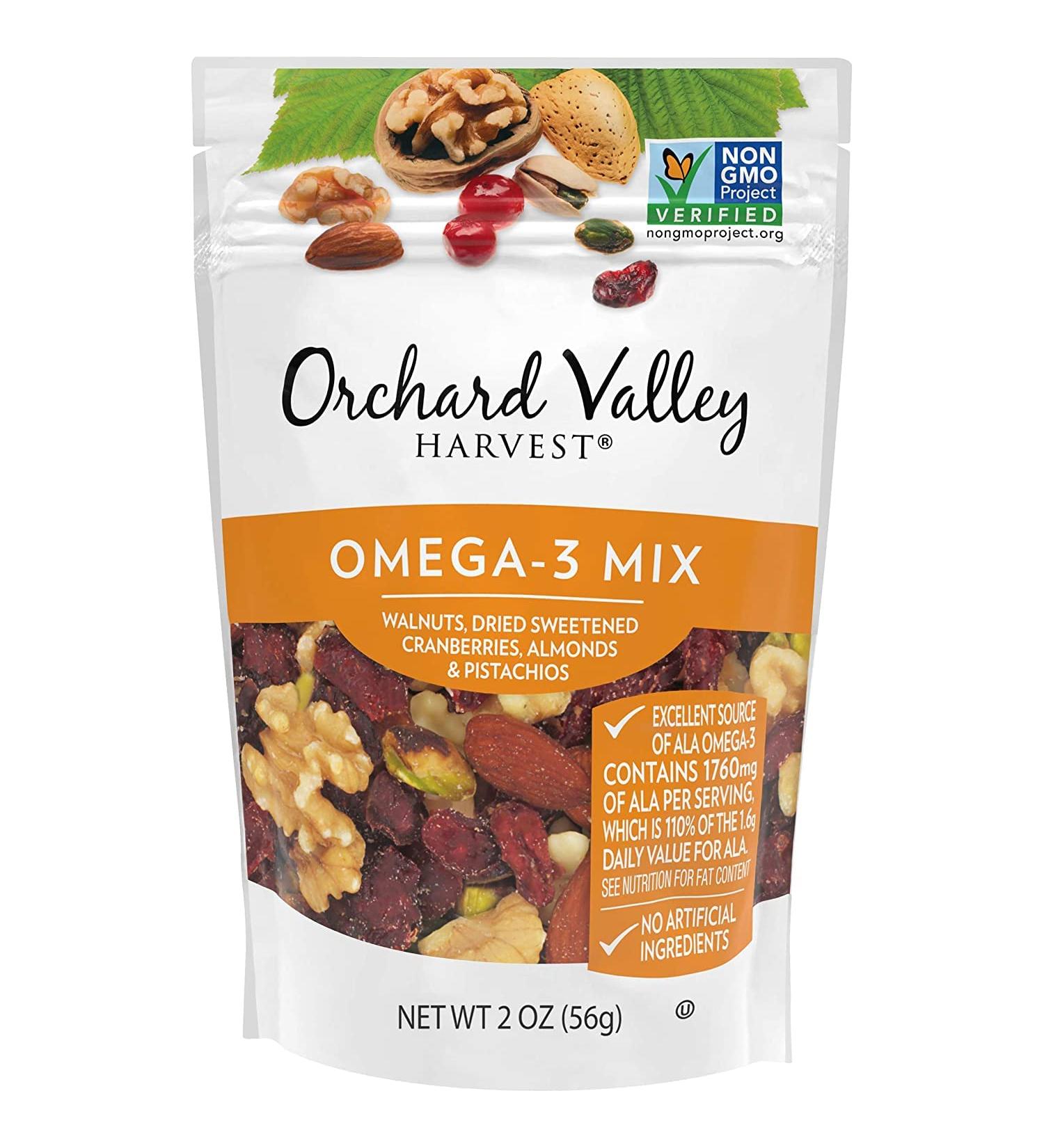 Orchard Valley Harvest Omega-3 Mix - Walnuts, Cranberries, Almonds, Pistachios - 2 Ounce Bags, Gluten Free, Non-GMO, No Artificial Ingredients - Buy Online on GoSupps.com