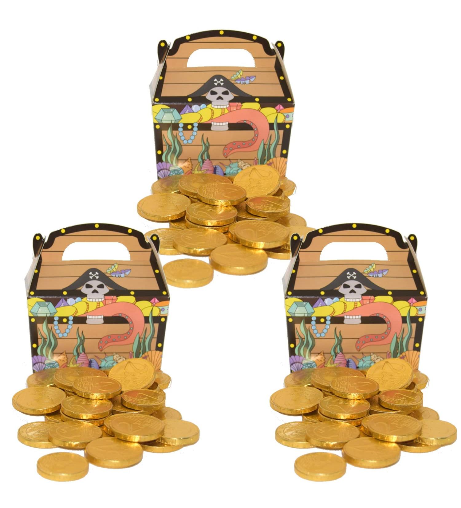 6x 100g Milk Chocolate Gold Coins & 3x Pirate Treasure Boxes | Fair Trade Cocoa | Ideal Children's Birthday Treats | 9-Piece Set - Buy Online on GoSupps.com