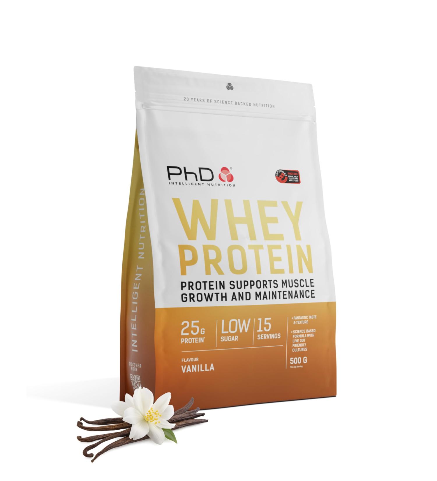 PhD Nutrition Whey Protein en poudre 500g Vanille Poudre de prot ines riche en prot ines avec 25g de prot ines par portion Informed Protein enrichie en cultures bien tol r es Vanille 500g - Buy Online on GoSupps.com