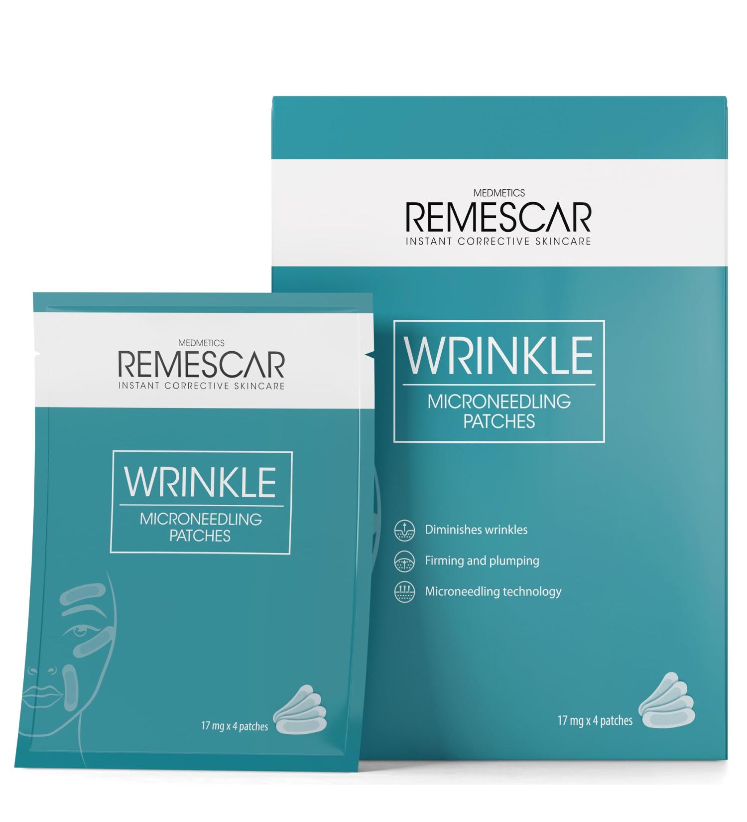 Remescar Microneedling Patches 17mg x 4 - Results in 2 weeks - Firms and plumps skin - Anti-aging with self-dissolving microneedles - Single-use microneedle strips - Buy Online on GoSupps.com