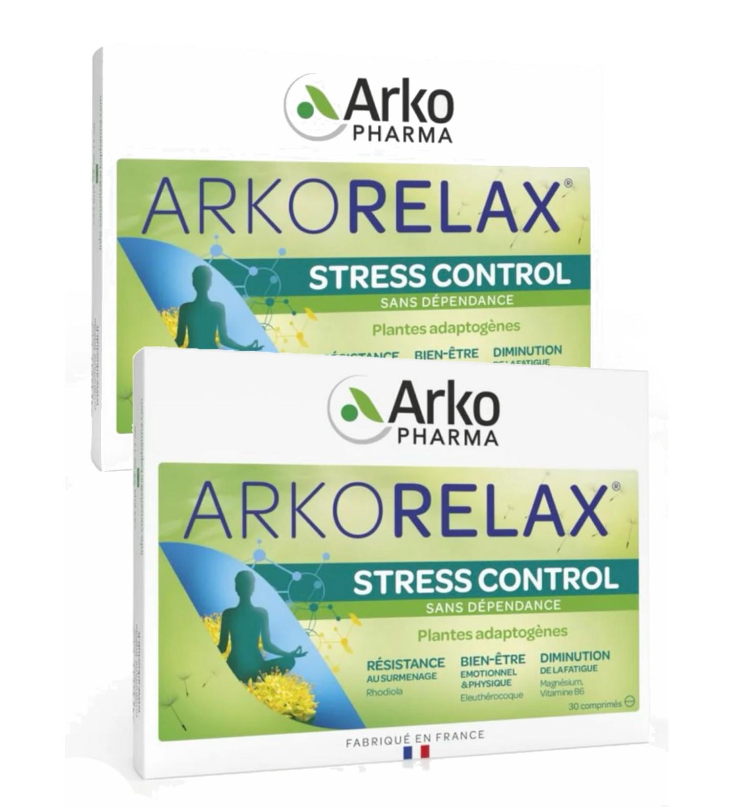 Arkopharma Arkorelax STRESS CONTROL Rhodiola Eleutherococcus Magnesium Vit B6 Pack of 2 Boxes of 30 Comp