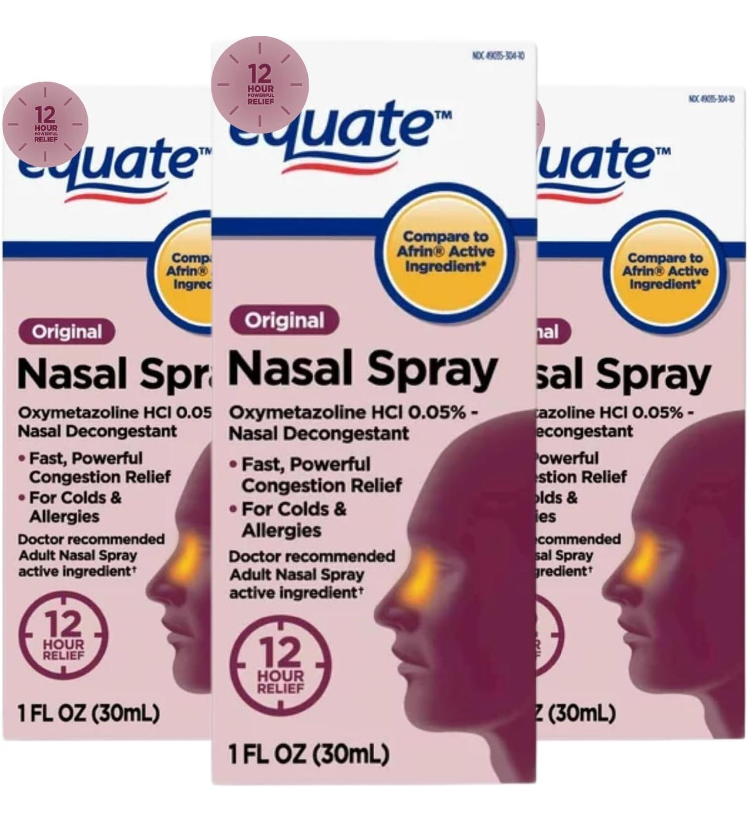 Equate Original 12 Hour Nasal Spray Max Strength 1 Fluid Ounce - Original Nasal Spray - Pack of 3 - Buy Online on GoSupps.com