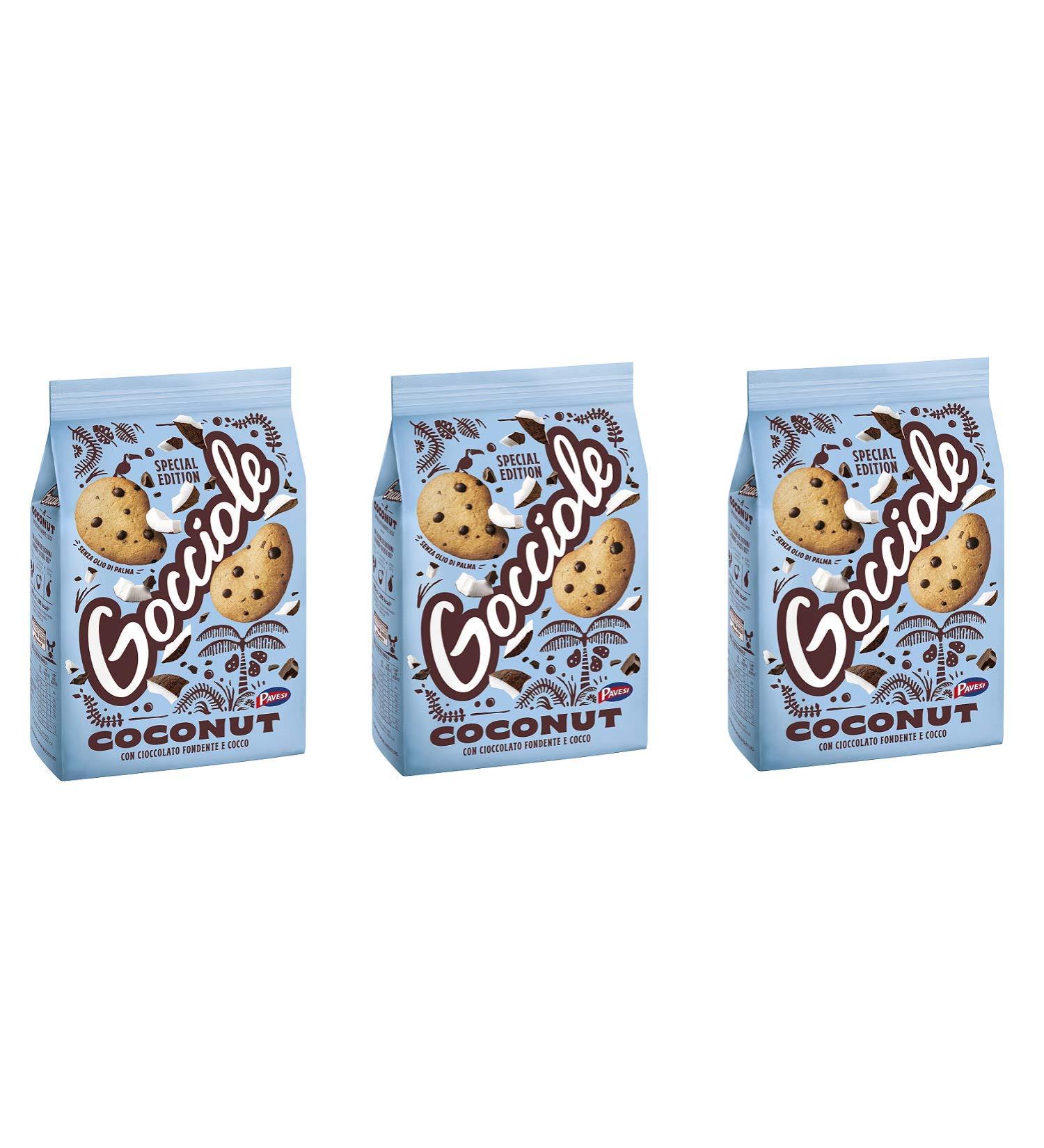 Pavesi Barilla Pavesi Gocciole Pack of 3 coconut biscuits with dark chocolate and coconut 320g