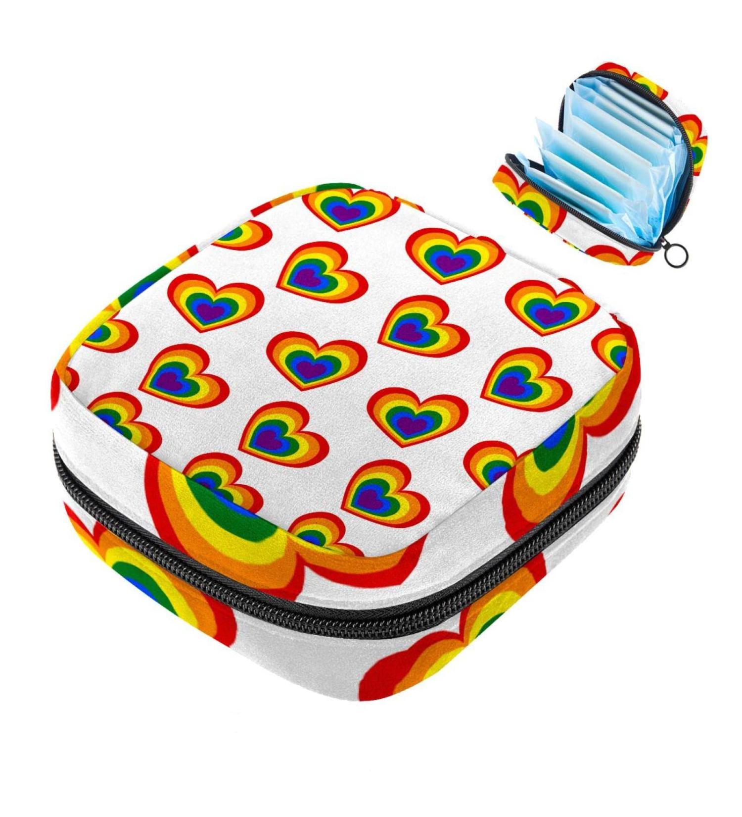 Colorful Storage Bags for Women's Bandages - Heart Pattern & Rainbow Love - Perfect for Menstrual Cups & First Period Essentials - Buy Online on GoSupps.com
