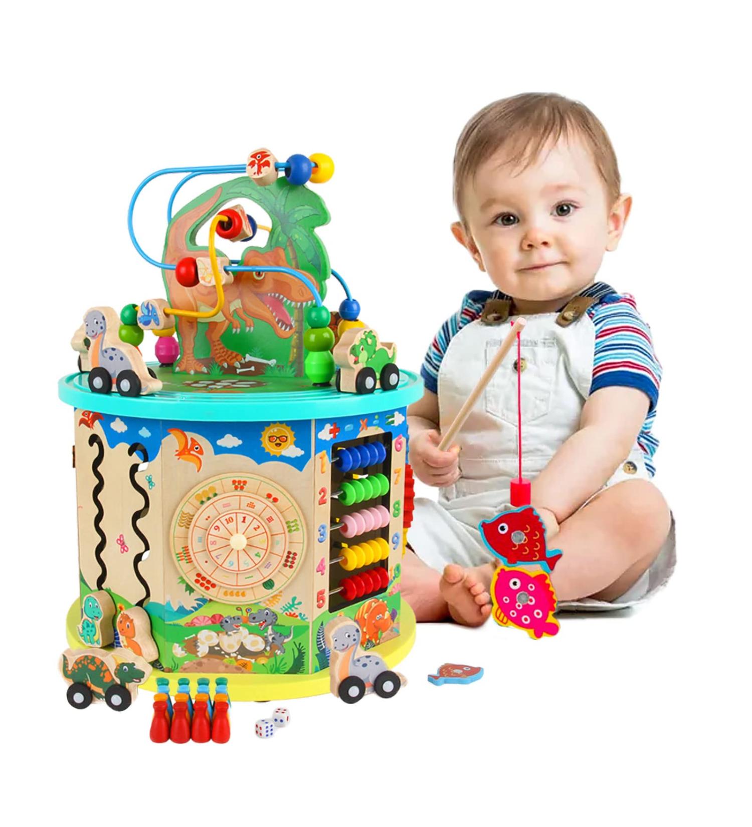 11-in-1 Wooden Motoric Cubes Toy for Kids | Bead Labyrinth Dinosaur Activity Cube | Educational Gift for Toddlers - Buy Online on GoSupps.com