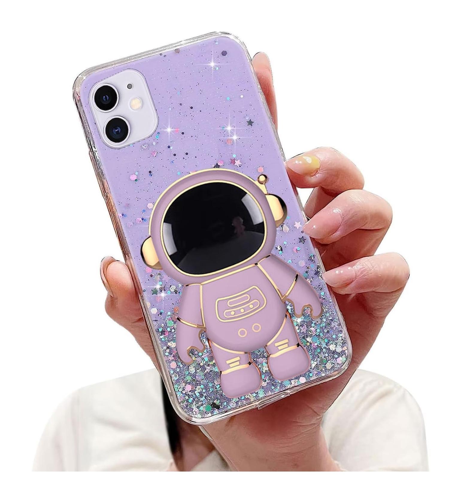 Buy Tivenfezk Nadoli iPhone 12 Mini Astronaut Hidden Stand Shell - Glitter Soft Silicone Protective Cover in Purple | International Shipping Available - Buy Online on GoSupps.com