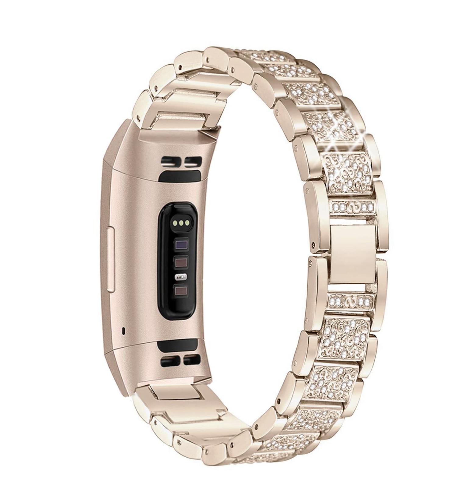 Mtozon Bling Bands for Fitbit Charge 5 - Dressy Metal Bracelet with Luxurious Rhinestones - Women's Soft Gold Wristband Replacement - Buy Online on GoSupps.com