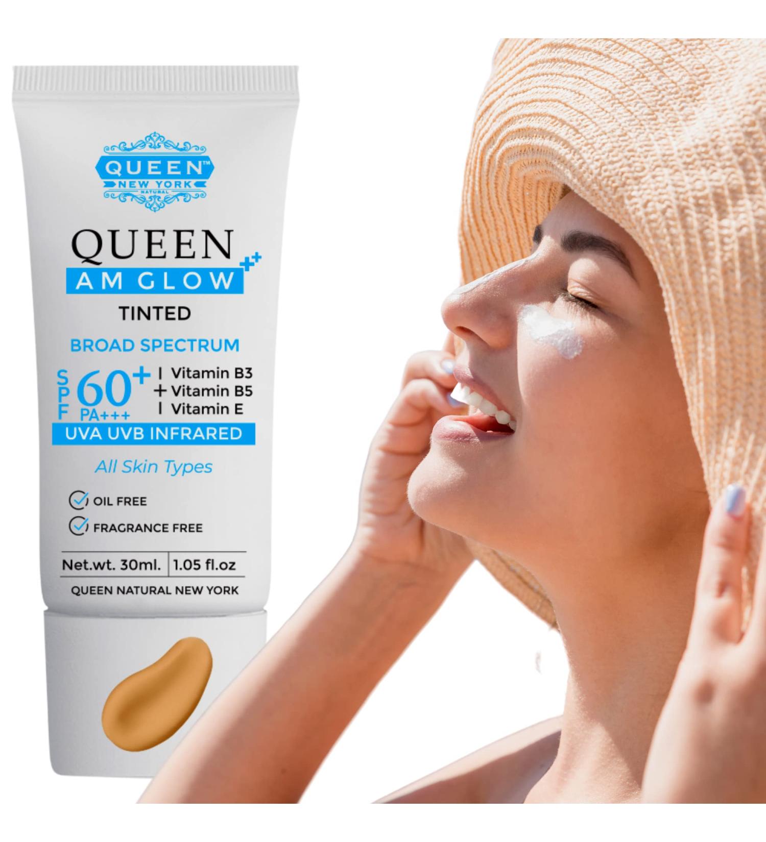 QUEEN AM GLOW Tinted Sunscreen SPF 60 PA+++ Primer Anti-Aging Moisturizer by Queen Natural New York - Buy Online on GoSupps.com