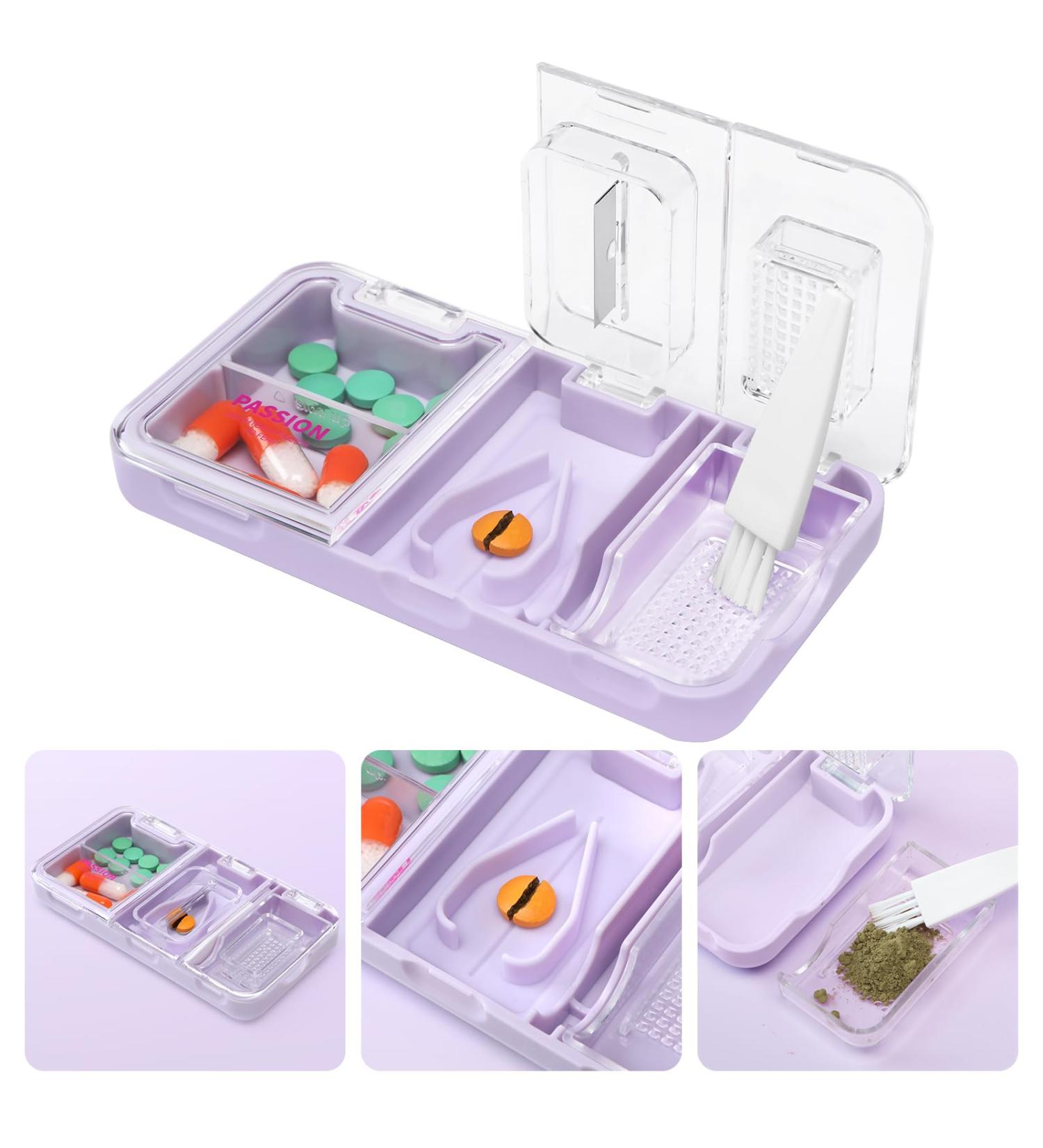 Toplive Portable 3-in-1 Pill Cutter Grinder & Holder | Accurate Medication Crusher for All Pills - Perfect for Elderly Kids & Pets - Purple - Buy Online on GoSupps.com