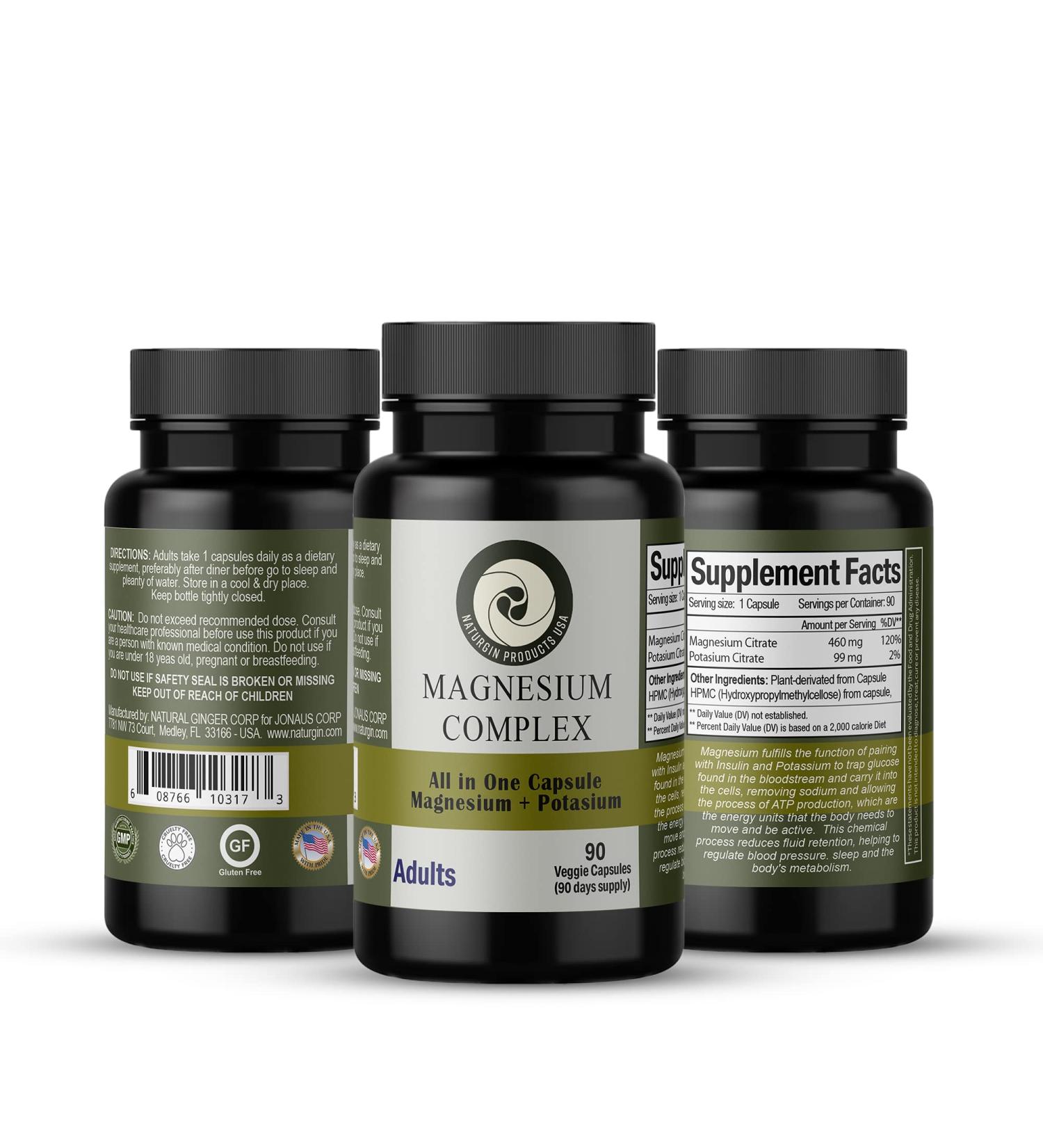 Magnesium Complex 460mg Citrate + Potassium Citrate 90 Capsules - 90 Days Supply - Buy Online on GoSupps.com