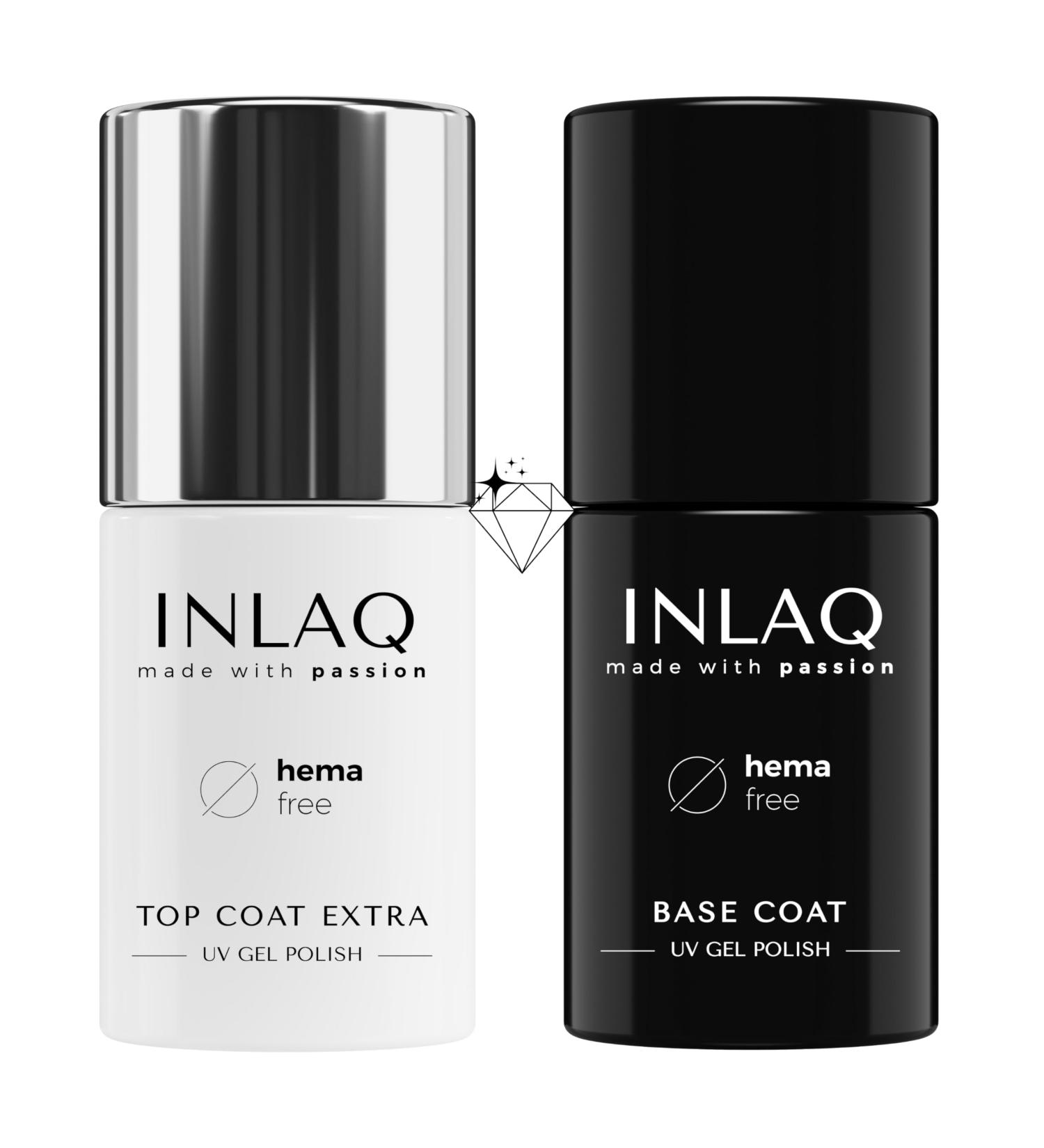 INLAQ HEMA Free Top Coat Extra + Base Coat | Complete Set for Top & Base for Hybrid Varnishes 2x6ml | No Wipe - UV Top Coat with Gloss Effect Base Gel for Nail Polish UV - Buy Online on GoSupps.com