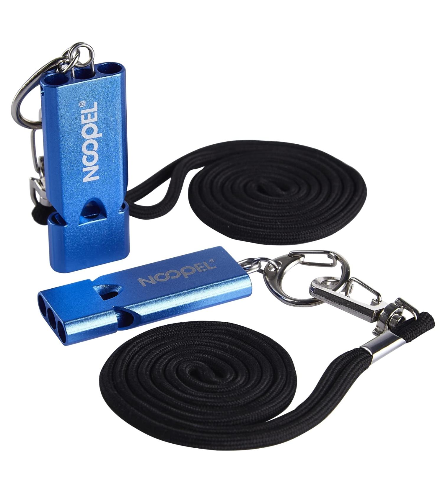 Noopel Emergency Whistle 2 Pack with Lanyard & Keychain for Outdoor Safety - Hiking, Camping, Sports - Three Tubes Survival Whistles in Blue - Buy Online on GoSupps.com