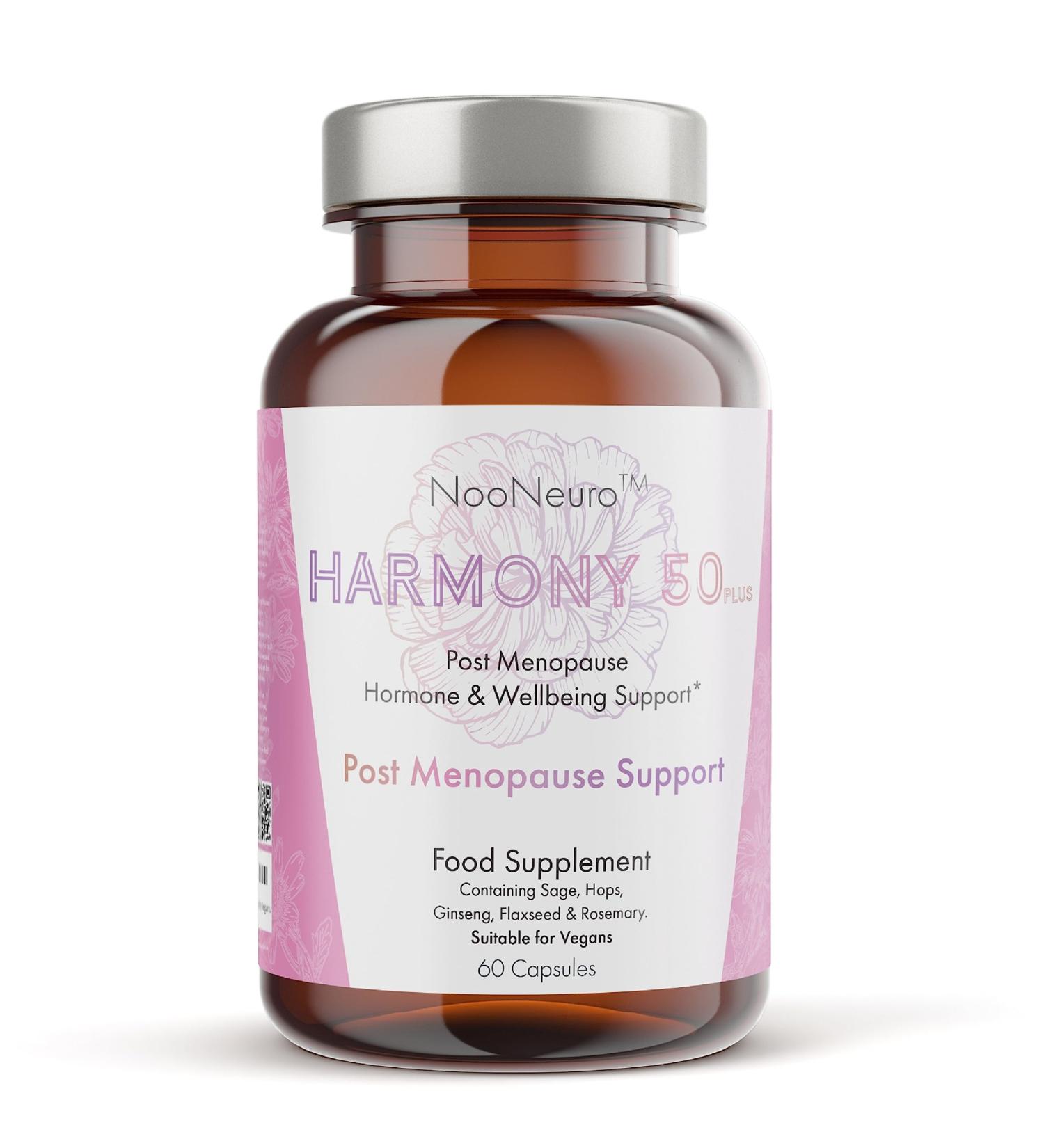 Harmony 50plus Post Menopause Supplement - Supports Bone Health, Hormone Balance & Wellbeing for Women Over 50 - Vegan-Friendly Formula with Sage, Hops, Ginseng, Flaxseed & Rosemary - Buy Online on GoSupps.com