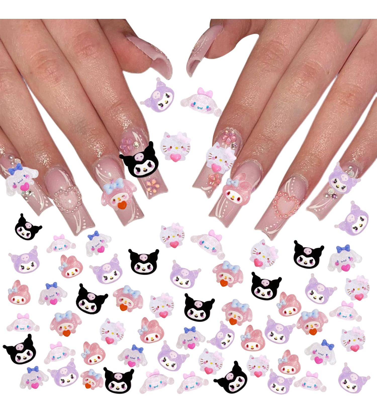 70PCS Cartoon Kuromi Nail Charms - Kawaii 3D Resin My Melody Cinnamoroll Nail Art Decorations - Buy Online on GoSupps.com