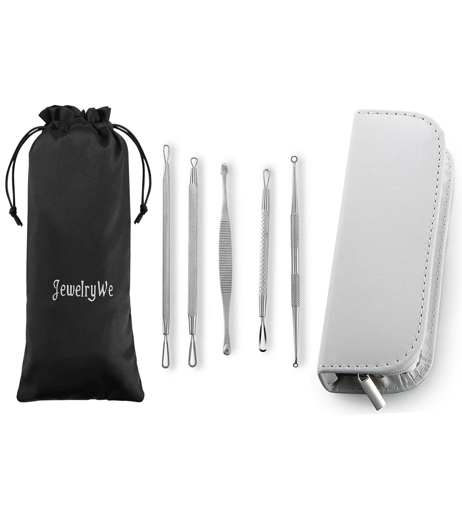 Jewelrywe 5pcs Blackhead Remover Tool Set - Stainless Steel Comedone Extractor for Acne & Blackhead Removal - Buy Online on GoSupps.com