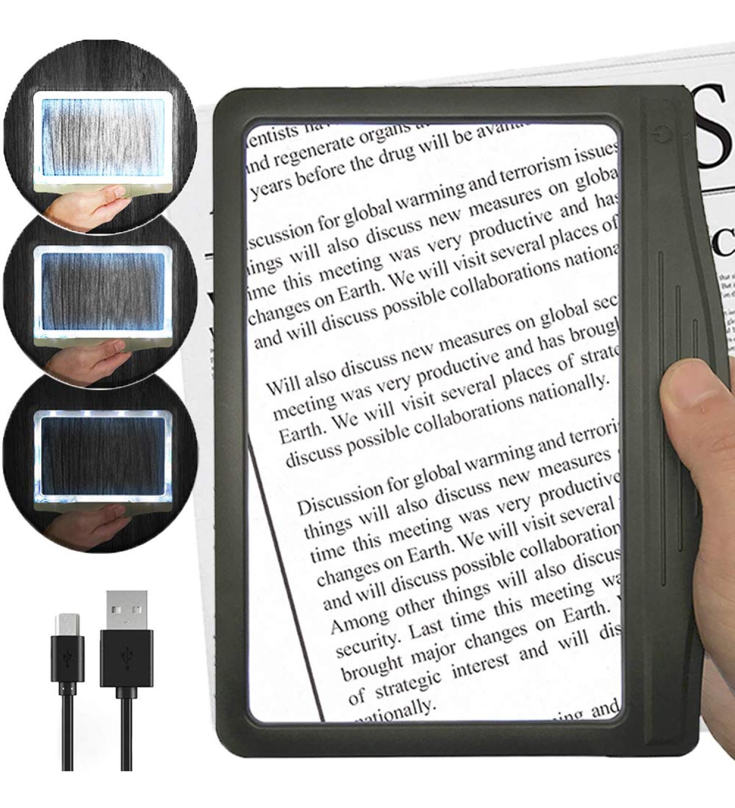 3X Large Rechargeable LED Page Magnifier with Anti-Glare LEDs - Ideal for Reading Small Prints & Relieve Eye Strain - Buy Online on GoSupps.com