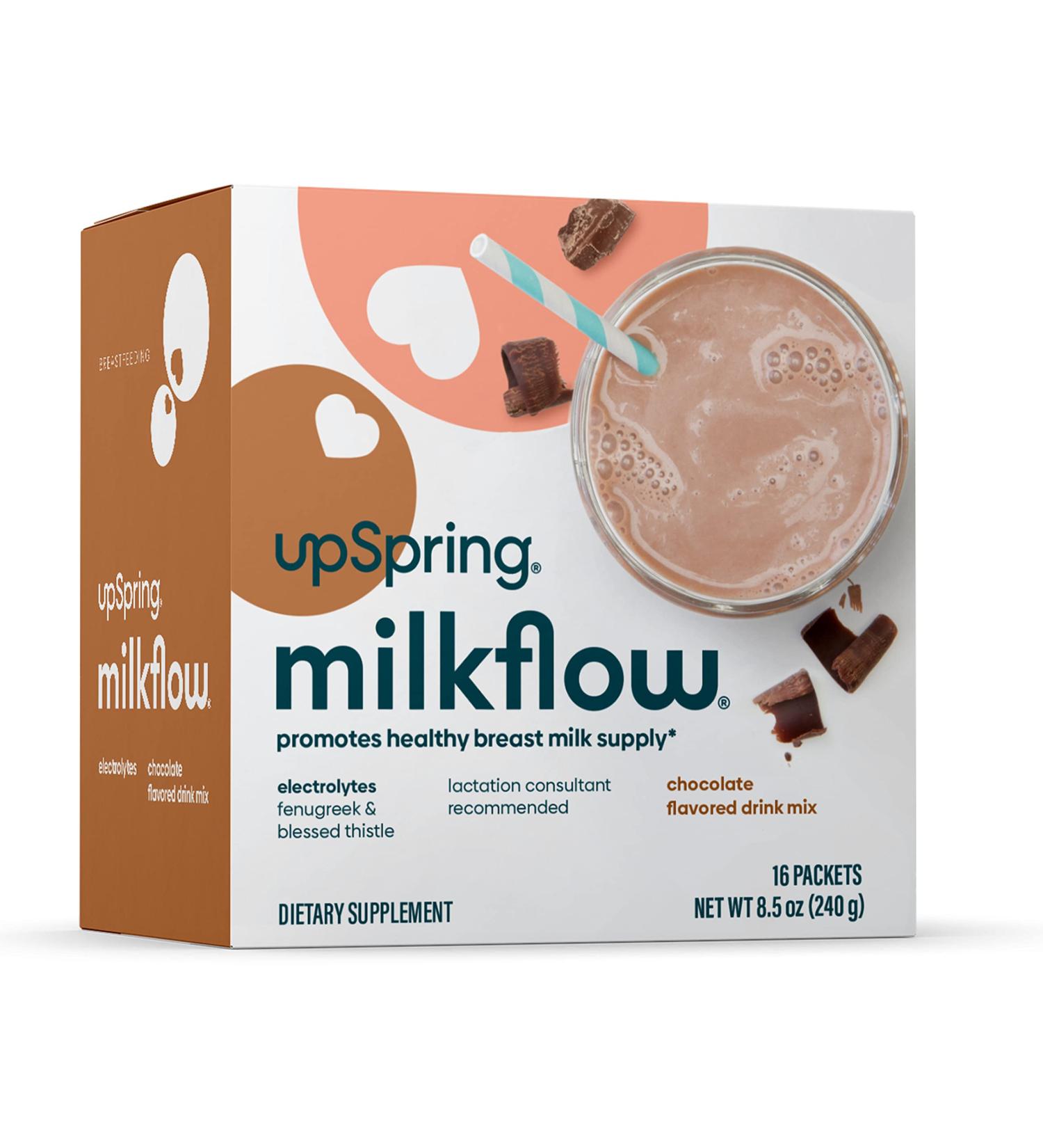 UpSpring MilkFlow Fenugreek & Blessed Thistle Chocolate Supplement | 16 Packets (15g Each) - Boost Milk Supply - Buy Online on GoSupps.com