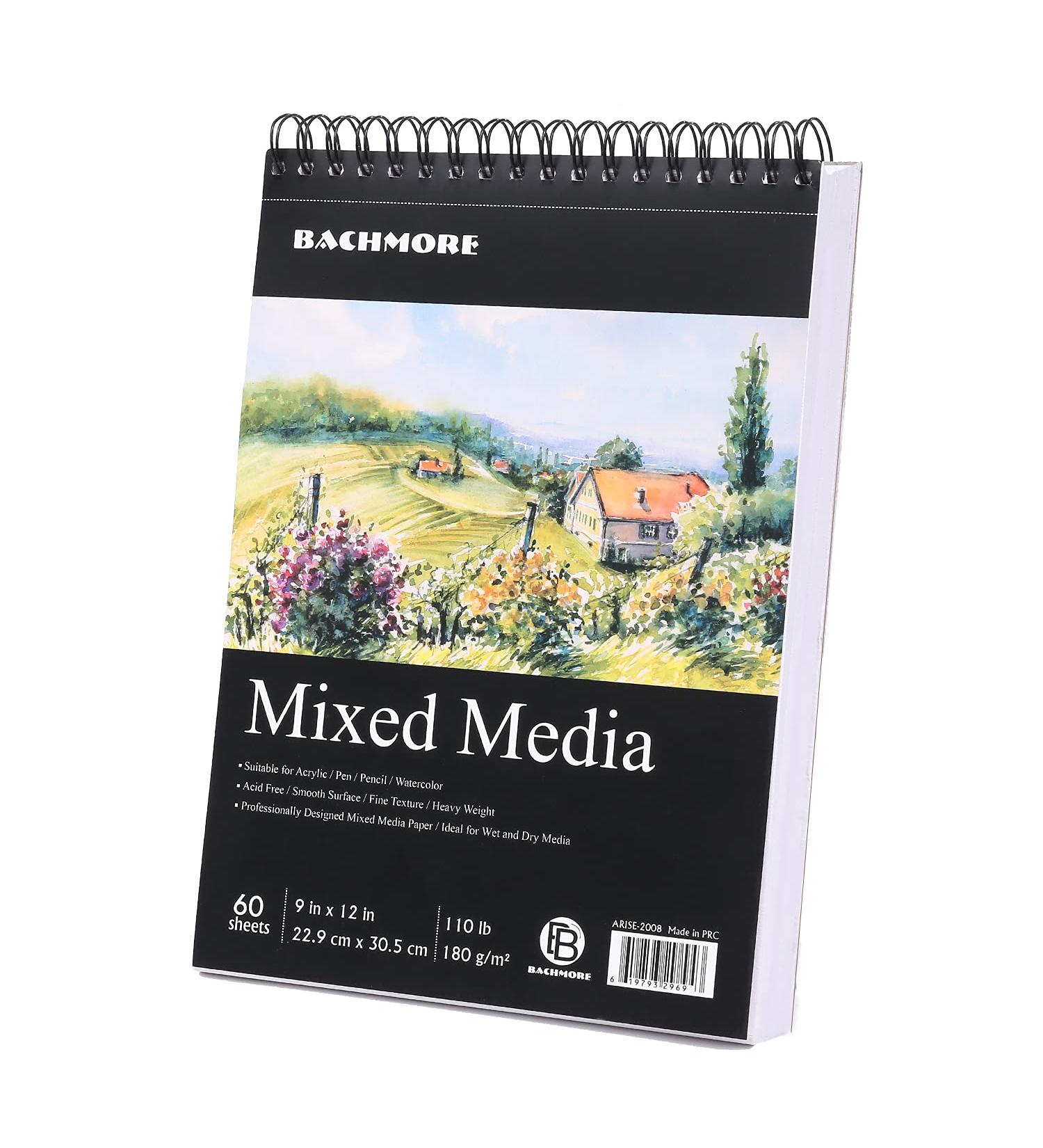 Bachmore 9X12 Drawing Pad | 60 Sheets | Top Spiral Bound Multi-Media Sketchbook for Artists | Ideal for Acrylic, Ink, Paint, and Watercolor - Buy Online on GoSupps.com