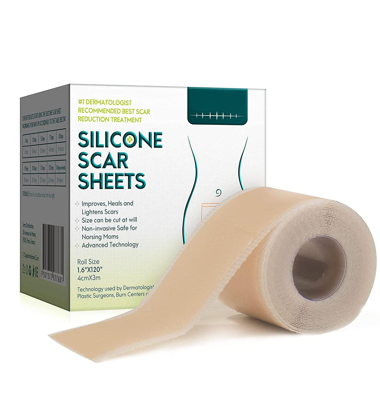 Silicone Scar Sheets 1.6 x 120 Large Roll - Waterproof Soft Strips for Acne, C-Section, Keloid, and Burn Scars - Skin Care - 10-12 Month Supply - Buy Online on GoSupps.com