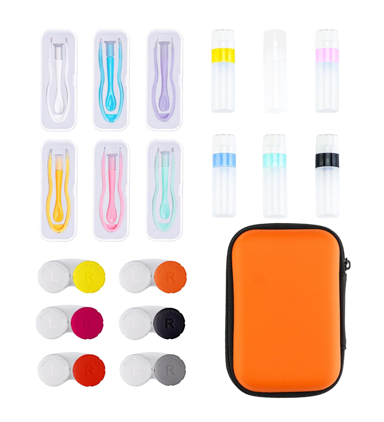 Portable Contact Lens Travel Bag - Case Tweezers Solution Bottle - Ideal for Daily Outdoor Use (Orange - Buy Online on GoSupps.com