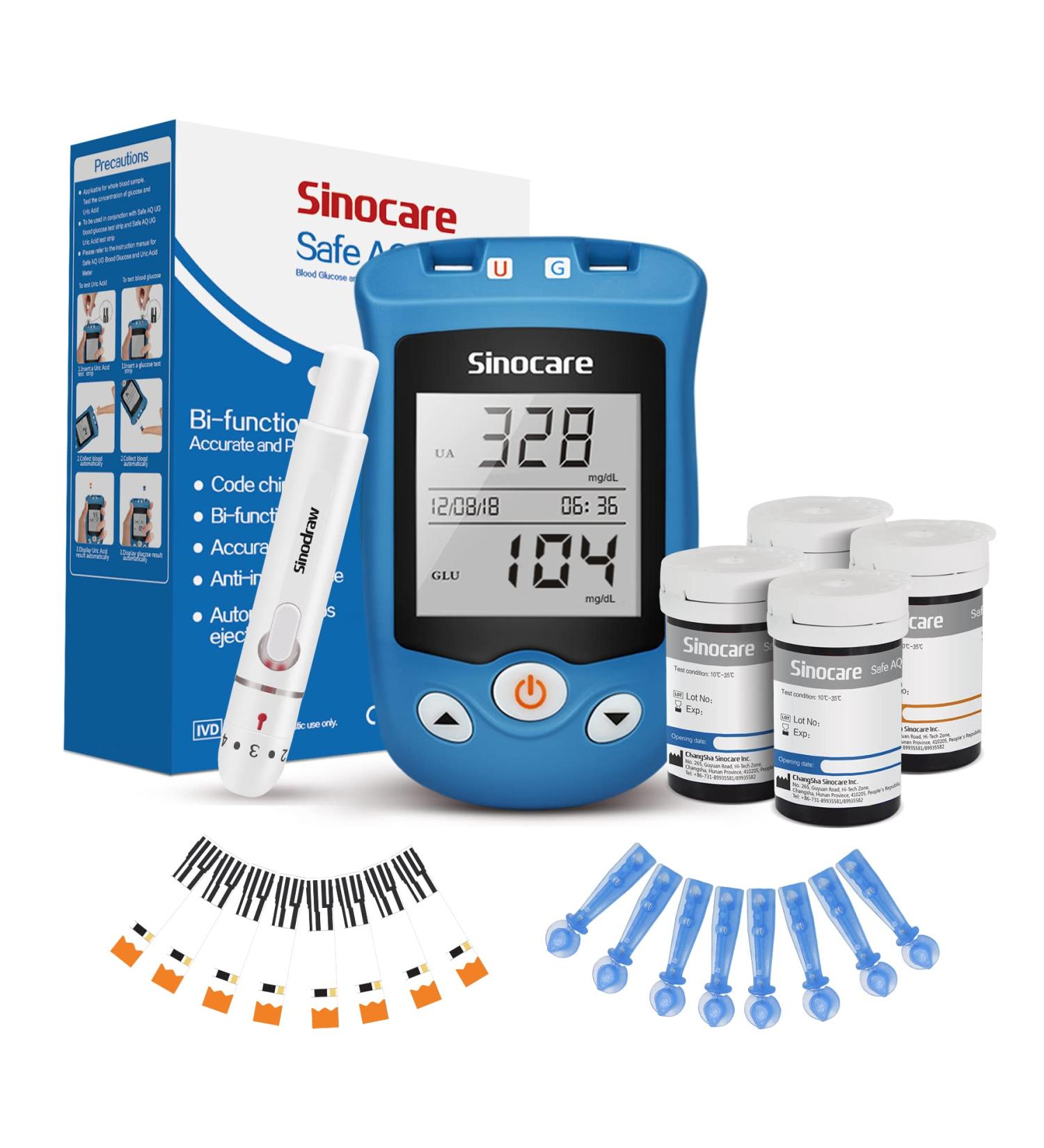 Sinocare Uric Acid & Blood Sugar Measuring Device Set | 50 Test Strips Each | Safe & Accurate | International Shipping - Buy Online on GoSupps.com