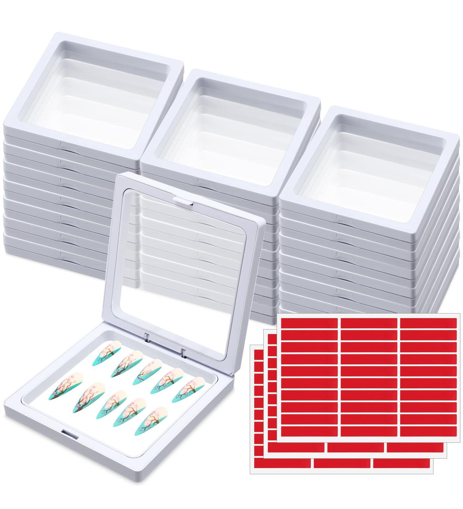 Meekoo 30 Pcs Press on Nail Packaging Box with 90 Pcs Adhesive Tape - White Acrylic Display Storage for Nail Salon - Buy Online on GoSupps.com