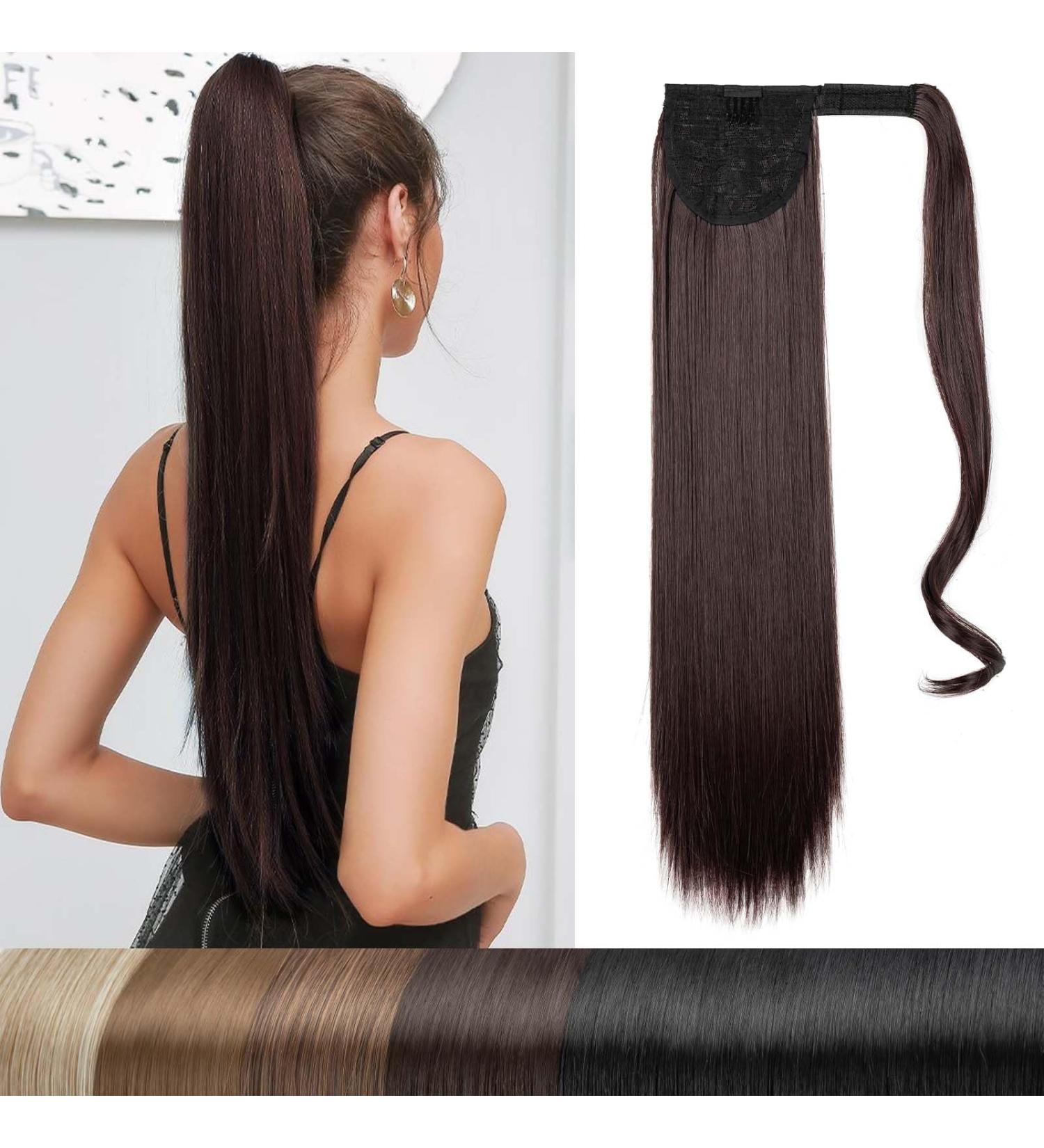 22-Inch Dark Brown Long Straight Ponytail Extension | Magic Paste Wrap Around | 110g Hair Extension - Perfect for Instant Glam - Buy Online on GoSupps.com