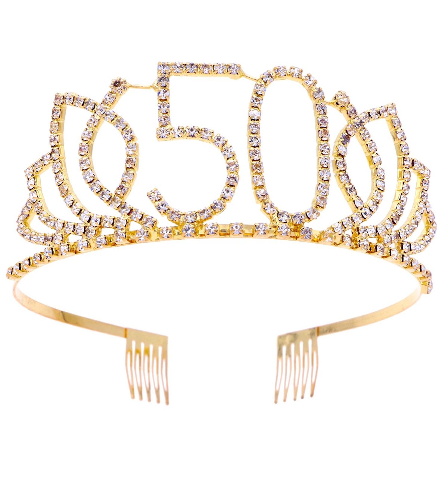 Frcolor 50th Birthday Tiara - Crown Diadem with Crystal Rhinestones & Hair Comb - Elegant Gift for Women (Gold) - Buy Online on GoSupps.com