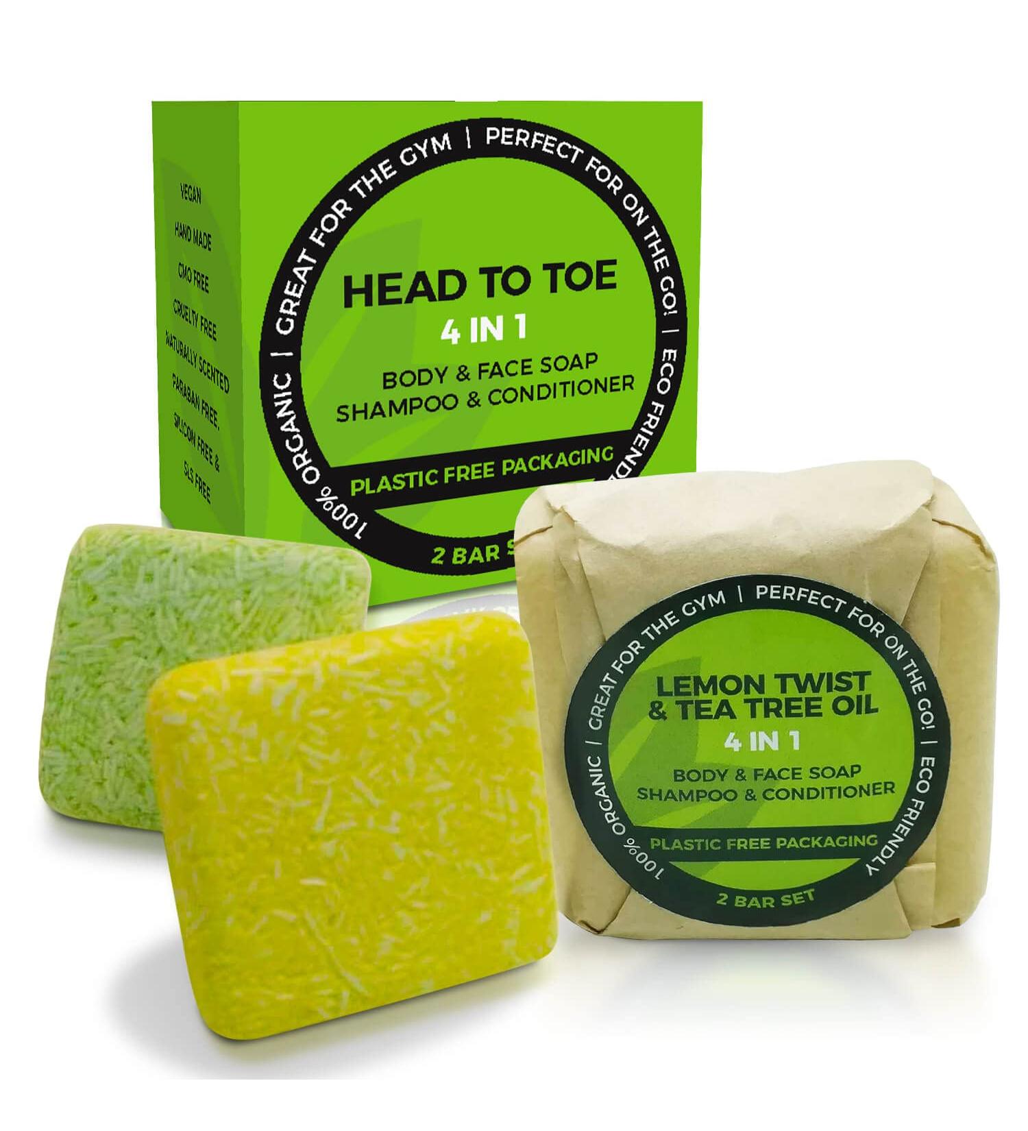 IndulgeMe Tea Tree & Argan Oil Solid Shampoo & Conditioner Bar Set - Eco Friendly, All Natural & Organic, Zero Waste 3-in-1 Hair & Body Care - Buy Online on GoSupps.com