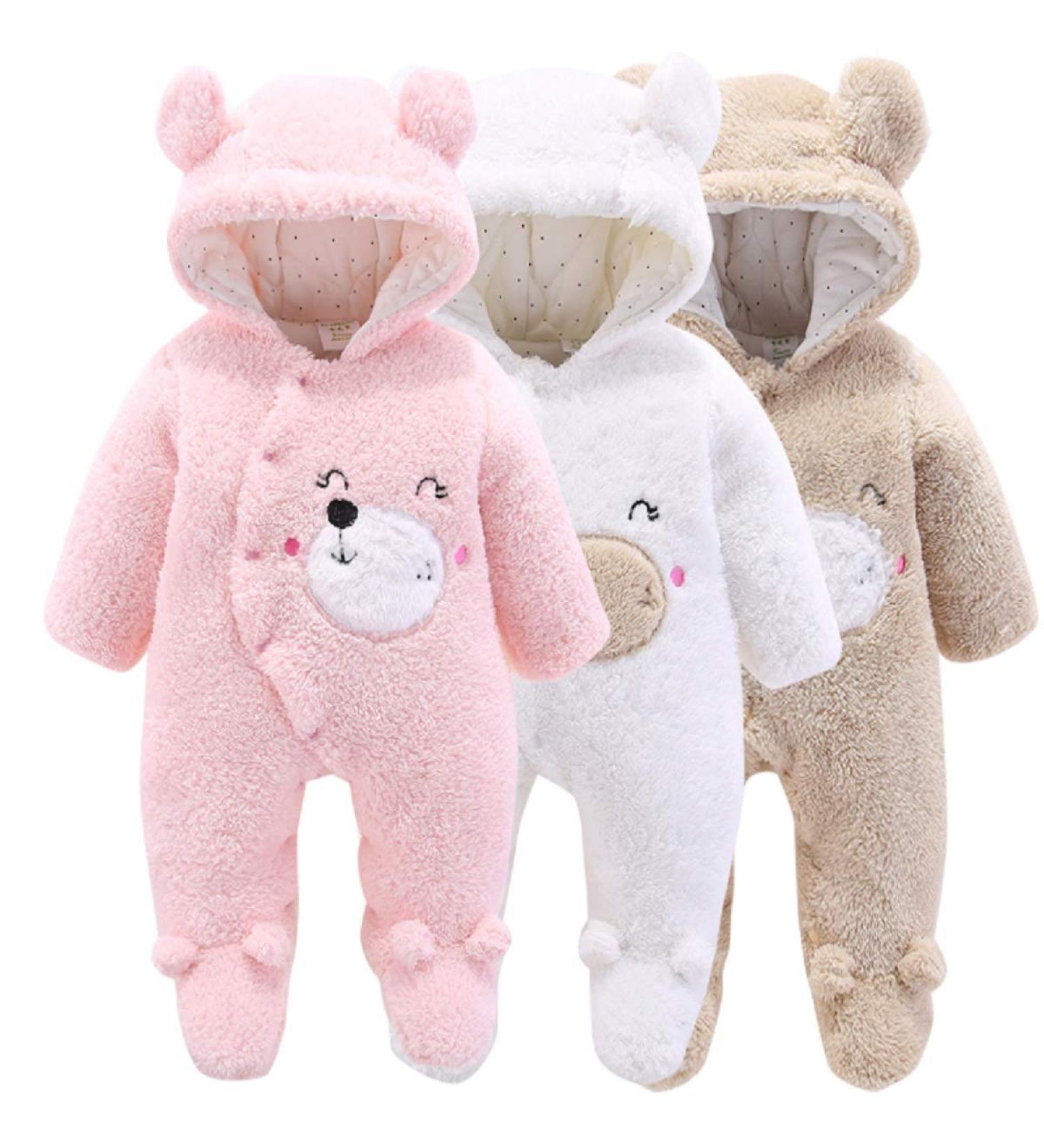Haokaini Newborn Bear Snowsuit | Cotton Fleece Romper for Baby Girls Boys 0-3 Months - Khaki - Buy Online on GoSupps.com
