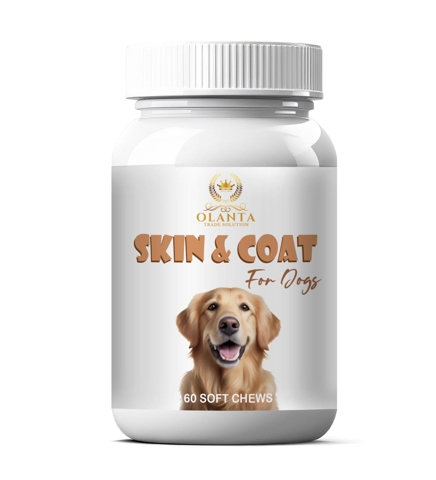Omega 3 Skin & Coat Dog Chews with Biotin Garlic & Salmon Oil for Healthy Skin Shiny Coat & Itch Comfort in All Breeds and Sizes - 1 Bottle 60 Soft Chews - Buy Online on GoSupps.com