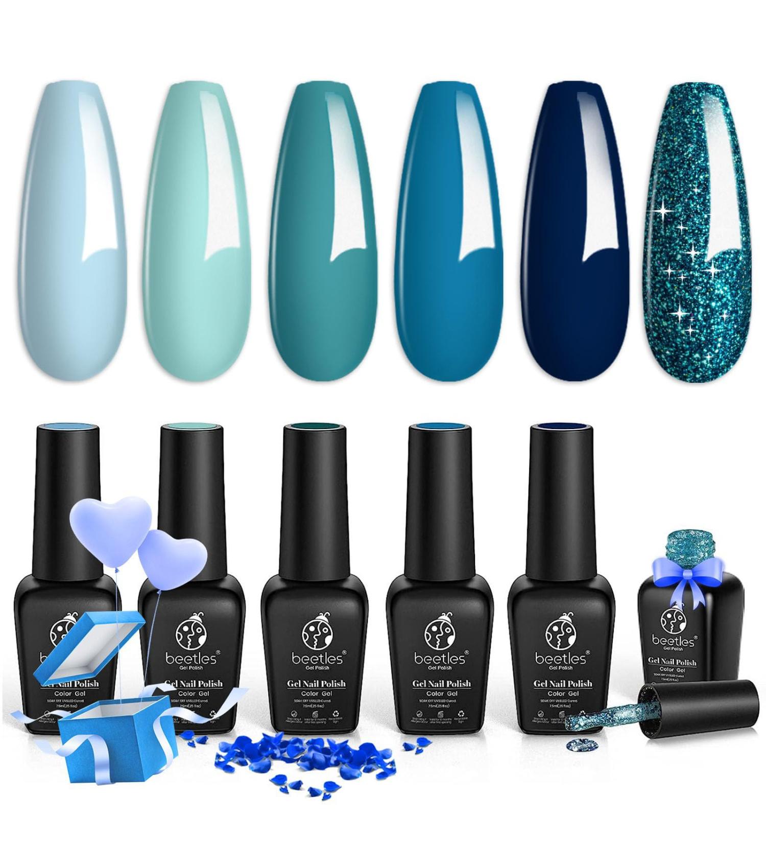 Beetles Gel Nail Polish Kit - Fall Winter Ice Blue Holiday Colors - Navy Blue Sparkle Set - DIY Manicure Gift for Women - Buy Online on GoSupps.com