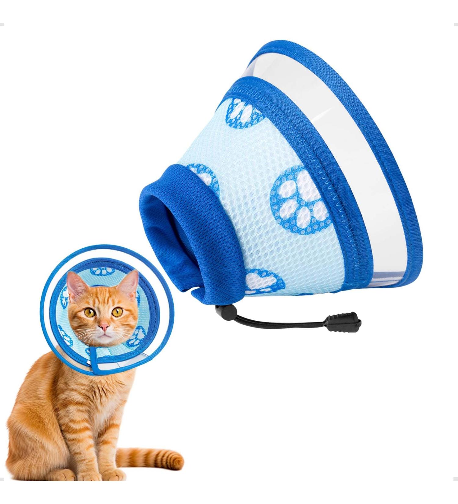 Ohcozzy Adjustable Break Rake Cat Collar - Transparent Window Breathable & Anti-Loss Protective Design - Soft Pet Collar for Post-Operation (S Dark Blue) - Buy Online on GoSupps.com
