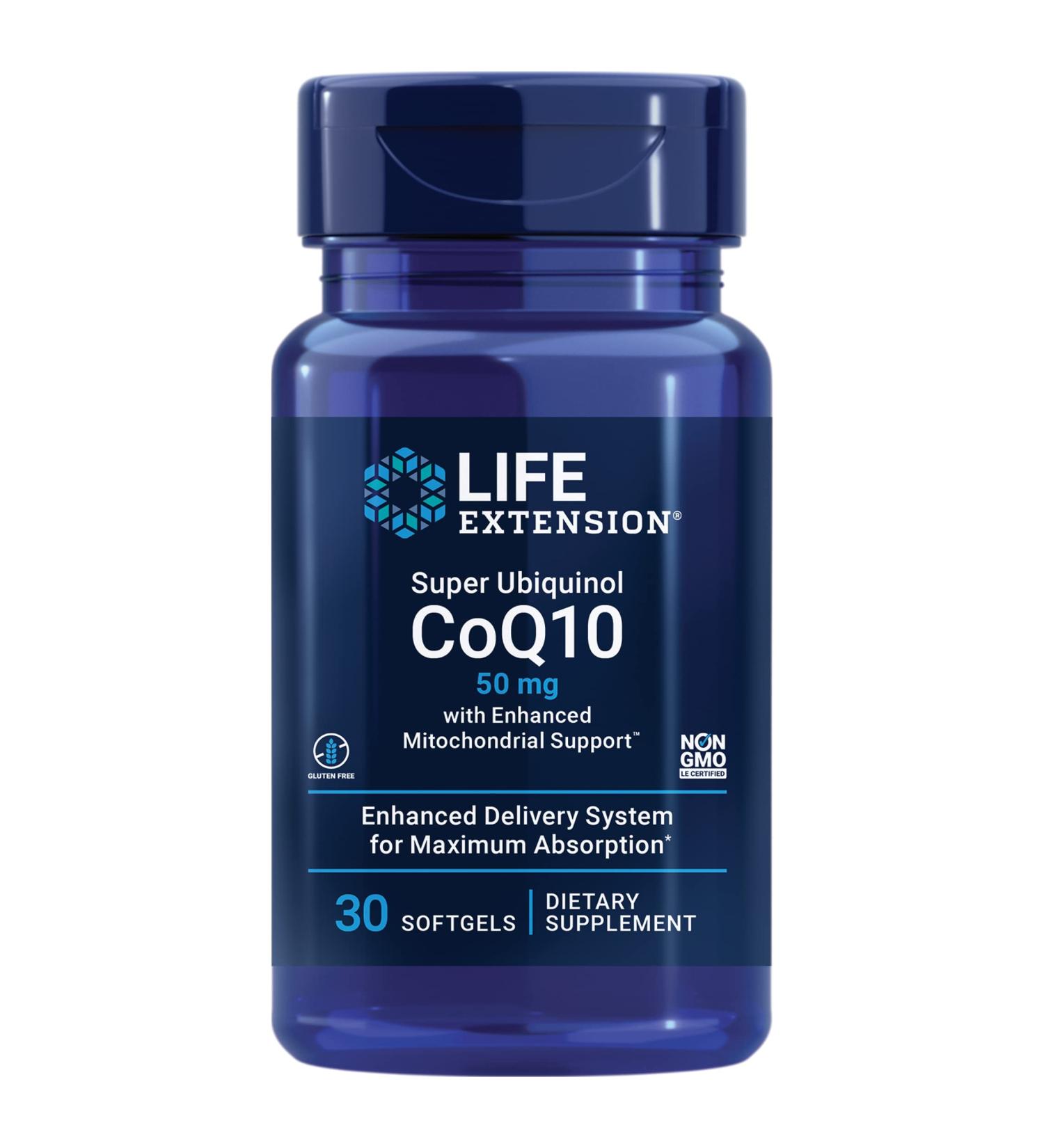 Life Extension Super Ubiquinol CoQ10 50mg - Enhanced Mitochondrial Support, 30 Softgels - Buy Online on GoSupps.com