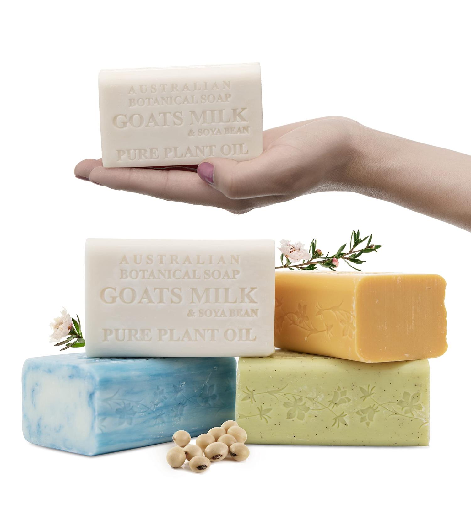 Australian Botanical Soap Variety Pack - Pure Plant Oil Soaps 6.8 oz Bars - Goats Milk, Sea Salt, Lemongrass & Manuka Honey - 4 Pack - Buy Online on GoSupps.com