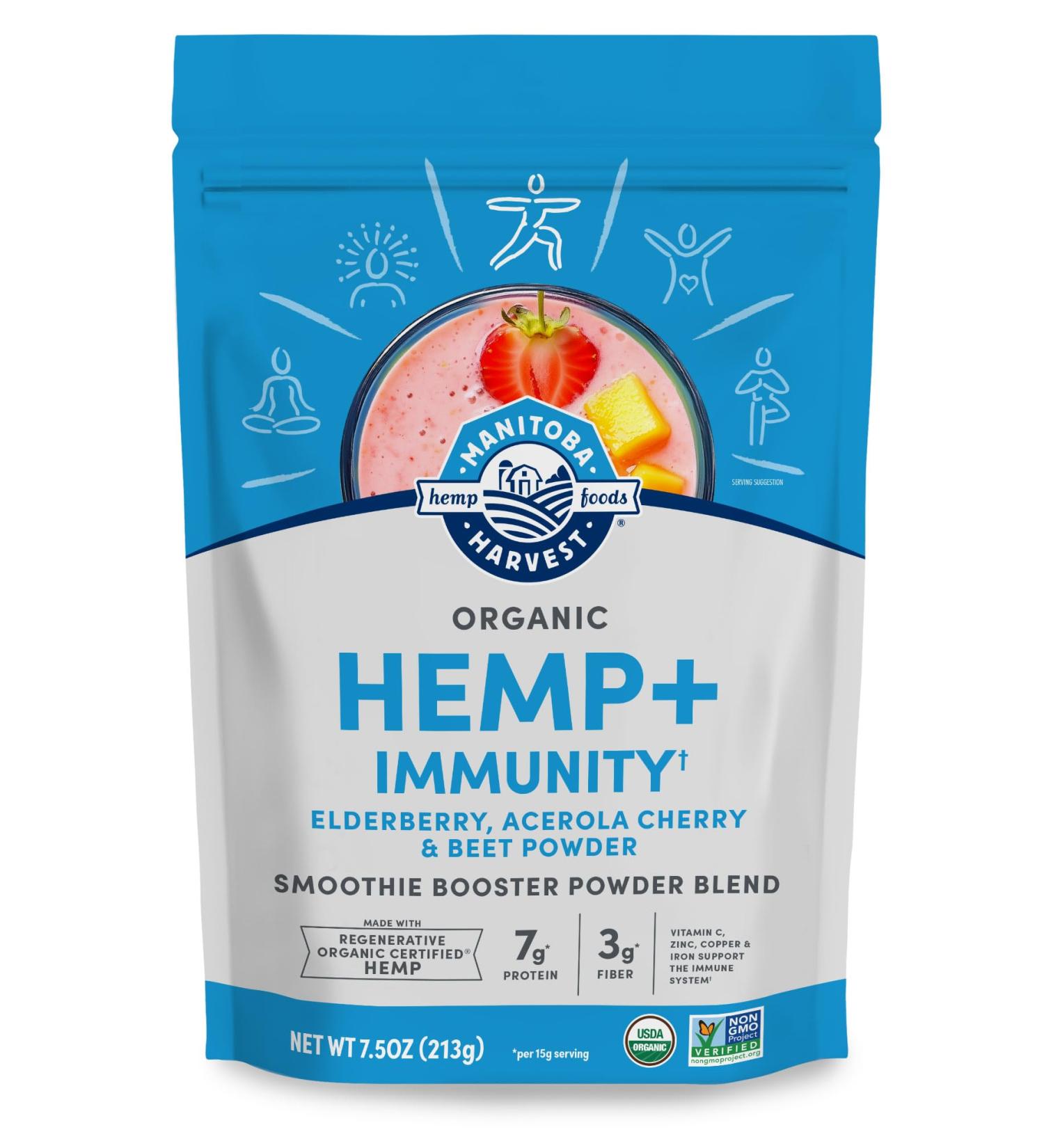 Manitoba Harvest Organic Hemp+ Immunity Elderberry Acerola Cherry & Beet Powder Smoothie Booster Powder Blend 7.5 oz - Buy Online on GoSupps.com