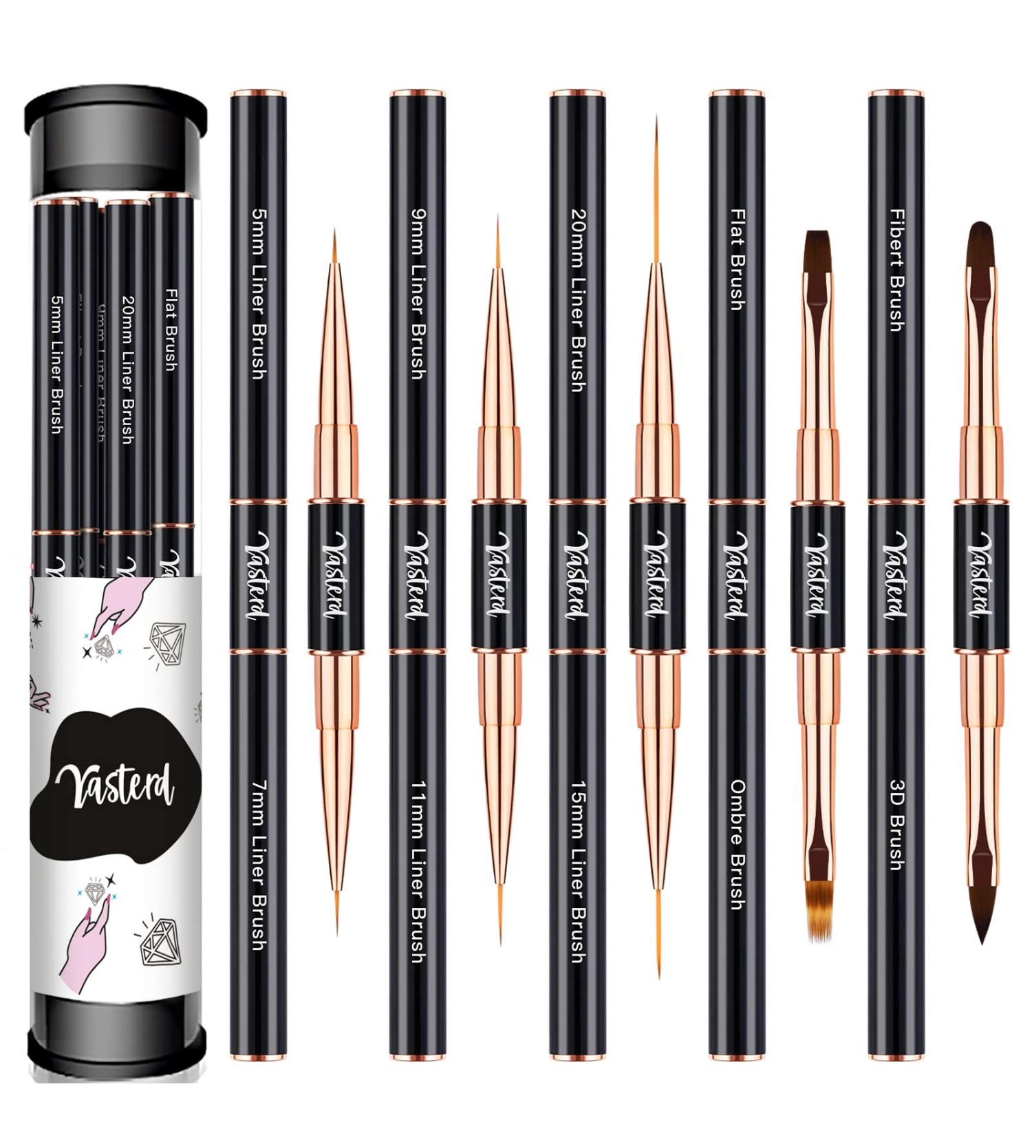 Yasterd Nail Art Brush Set - 5pcs Professional Double-Ended Brushes for Nail Design, Long Lines, Ombre, and 3D Effects - Ideal for Gel Polish and Acrylic - Black - Buy Online on GoSupps.com