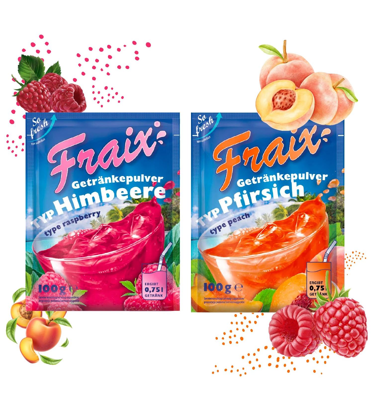 TSI Consumer Goods FRAIX Drink powder raspberry + peach 50 pieces combination pack 25 x 100 g each fruity and refreshing with vitamin C
