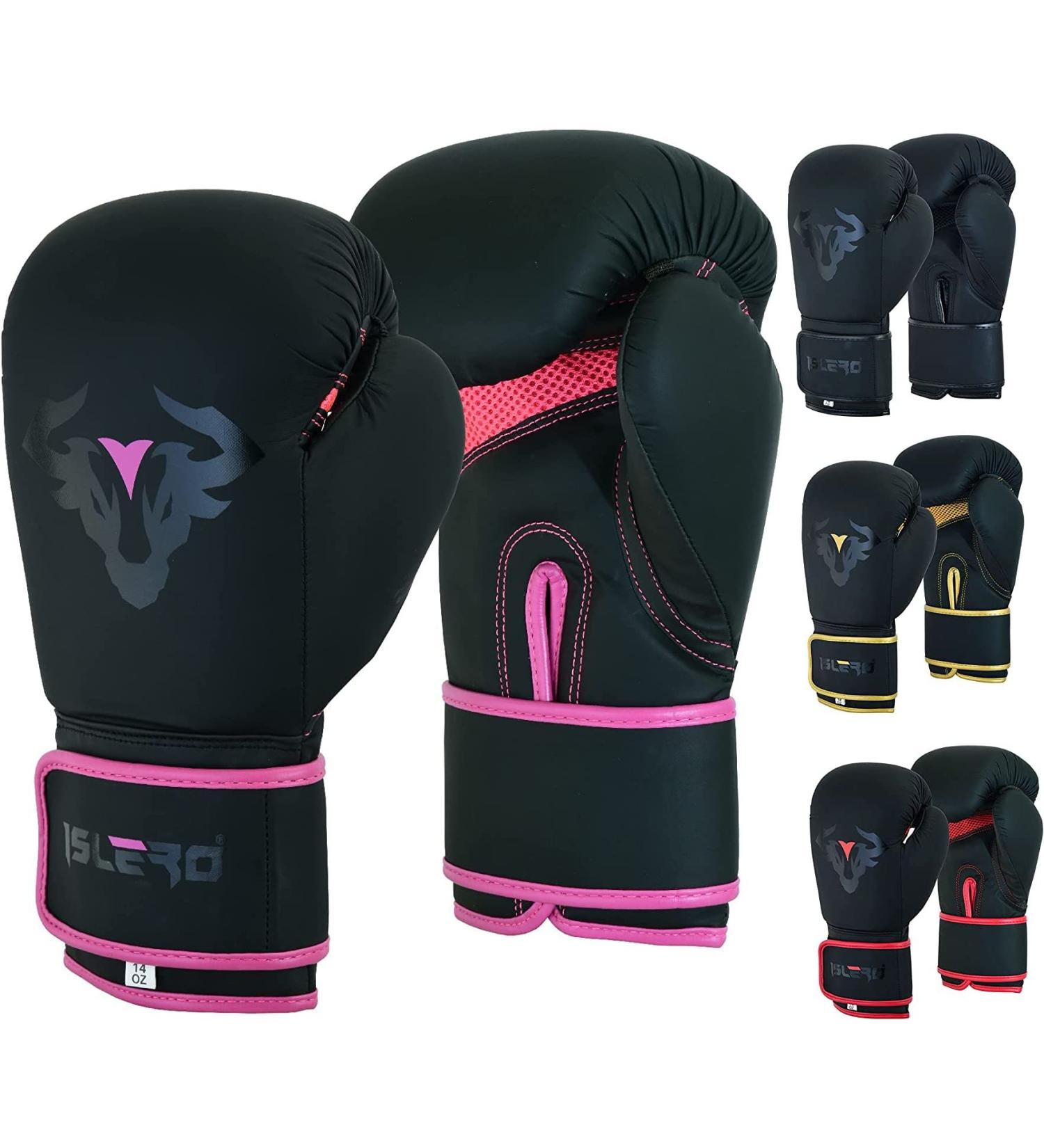 Islero Fitness Boxing Gloves for Kids - Matt Black & Pink | 6 Oz Junior MMA Muay Thai Kickboxing & Sparring Gear - Buy Online on GoSupps.com
