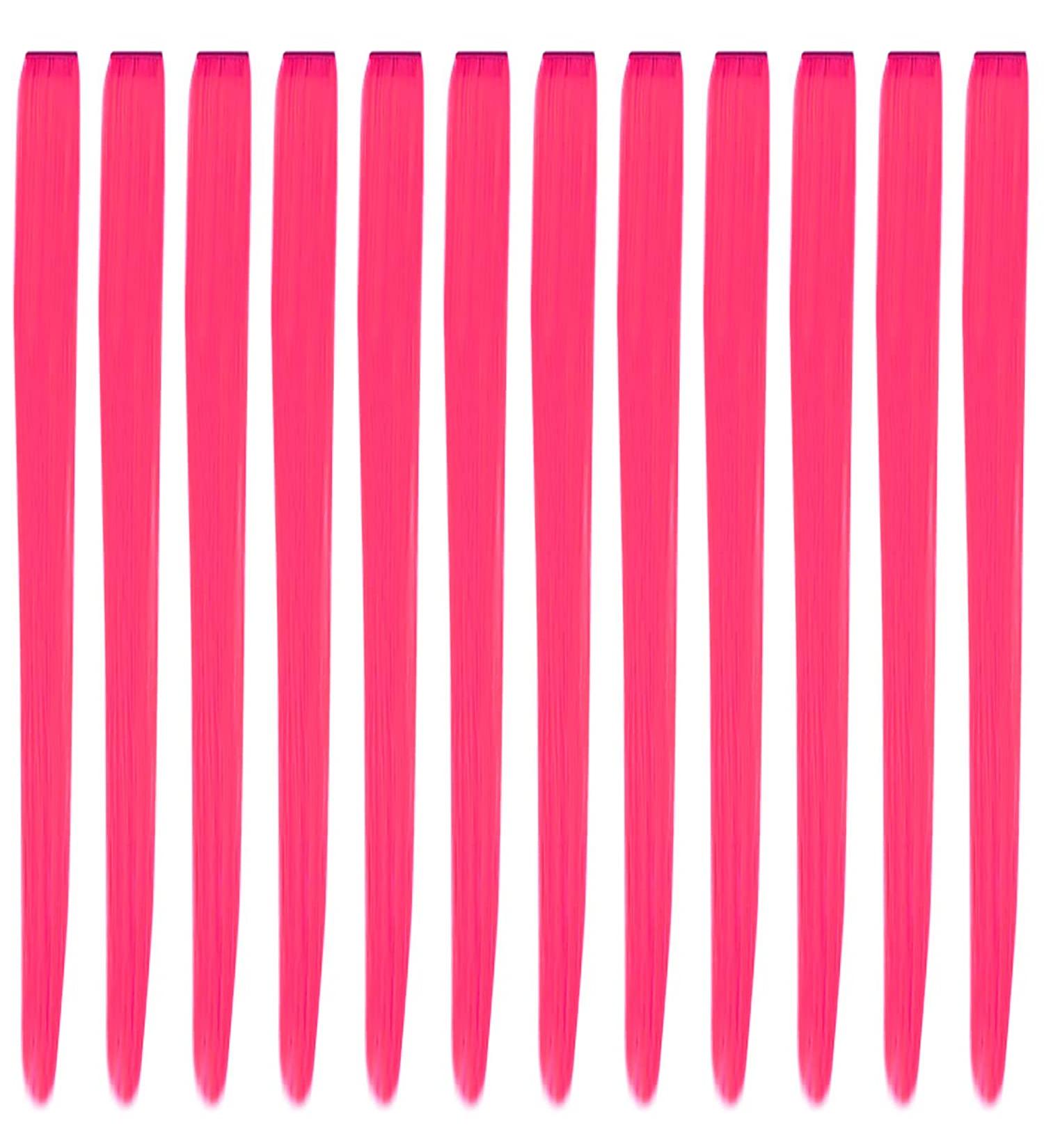 12 Pcs Hot Pink Party Highlights Clip in Hair Extensions - 22 inch Synthetic Hairpieces for Women, Kids, Girls - Buy Online on GoSupps.com