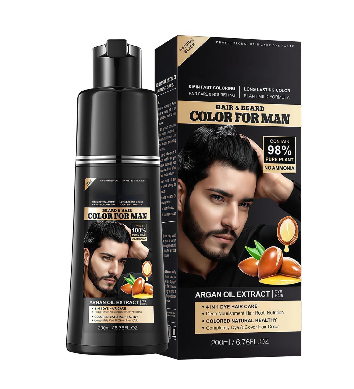 ChaneeHann Black hair color shampoo and beard color cream 3in1 coloring care shampoo with natural gray coverage for men and women longlasting color and care 200 ml - Buy Online on GoSupps.com
