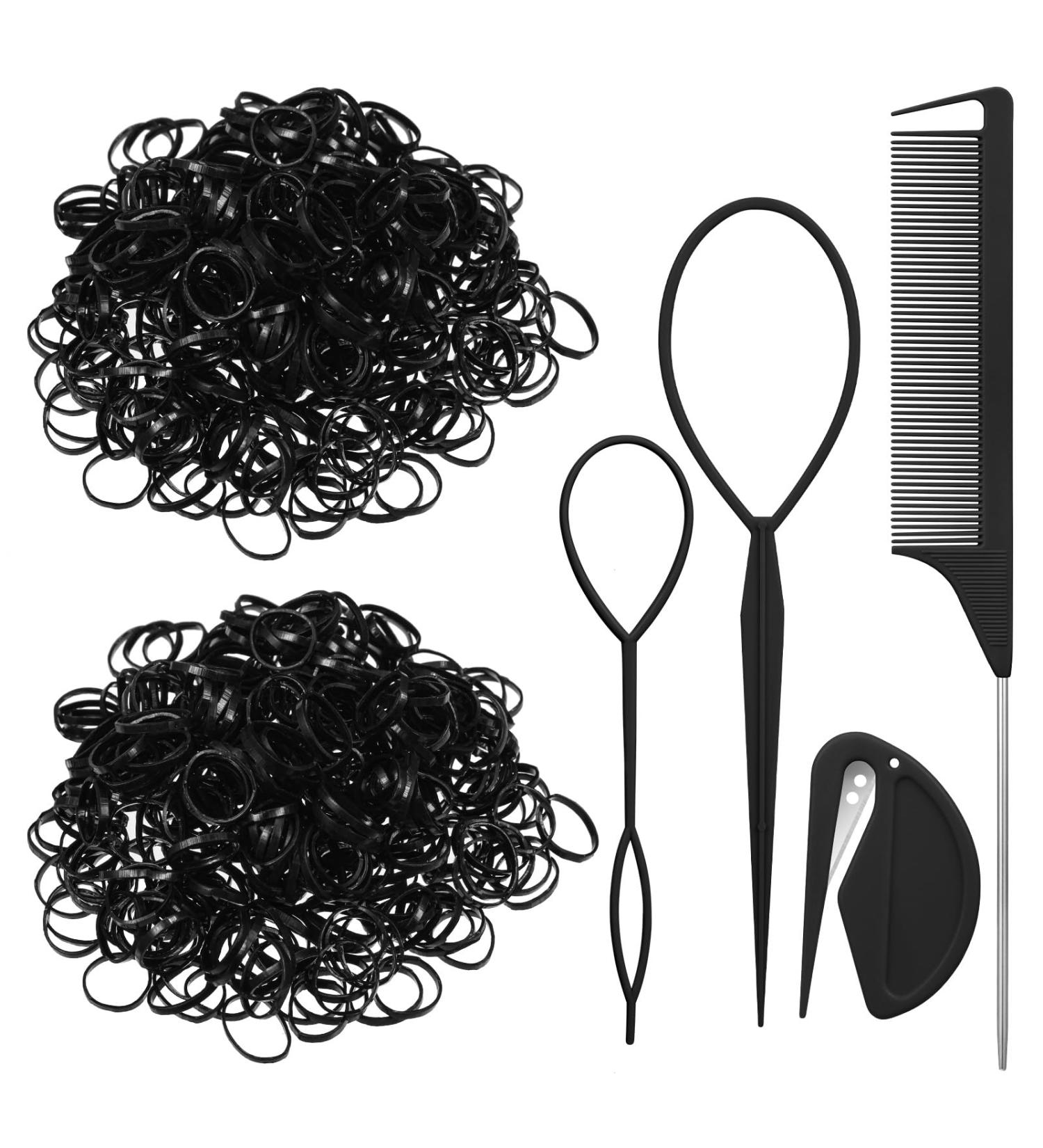 2000 Pieces Mini Black Hair Ties - Elastic Hair Bands with Cutter & Styling Tools for Girls & Dolls | International Shipping - Buy Online on GoSupps.com