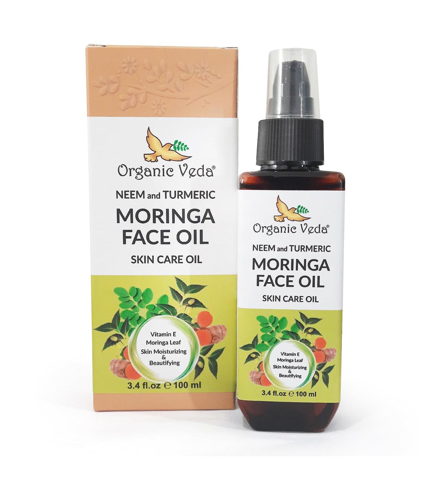 Organic Veda Moringa Face Oil with Neem & Turmeric - 100% Pure Cold Pressed Moisturizer for Face Hair & Skin | Natural Glow Oil - 3.4 oz - Buy Online on GoSupps.com