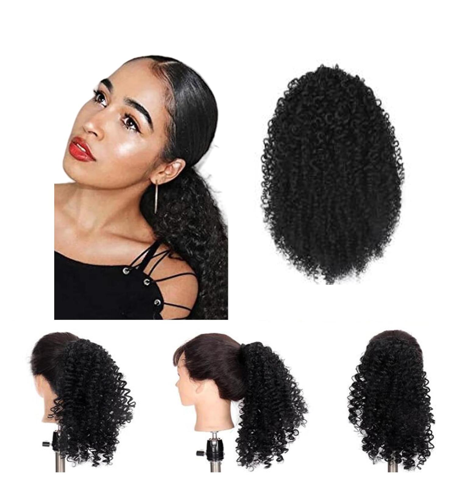 Afro Kinky Curly Drawstring Ponytail Synthetic Fake Ponytail Scrunchie Hair Bun Clip In Hairpiece Extensions Multi Layered Hair Fluffy Thick Curly Pony tail (#1B 12INCN/30CM) 12INCN/30CM #1B - Buy Online on GoSupps.com