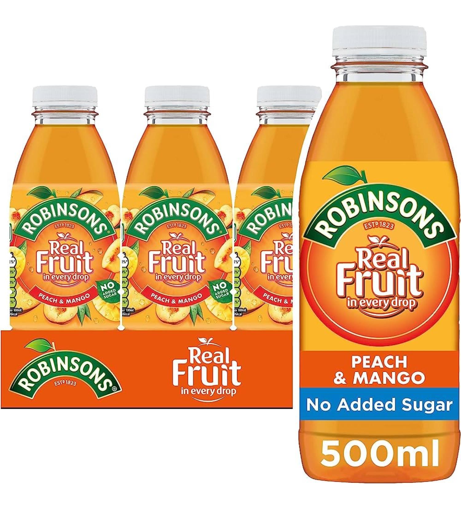 Robinsons Ready To Drink Low Calorie No Artificials - Peach & Mango - 500ml (24 Bottles)