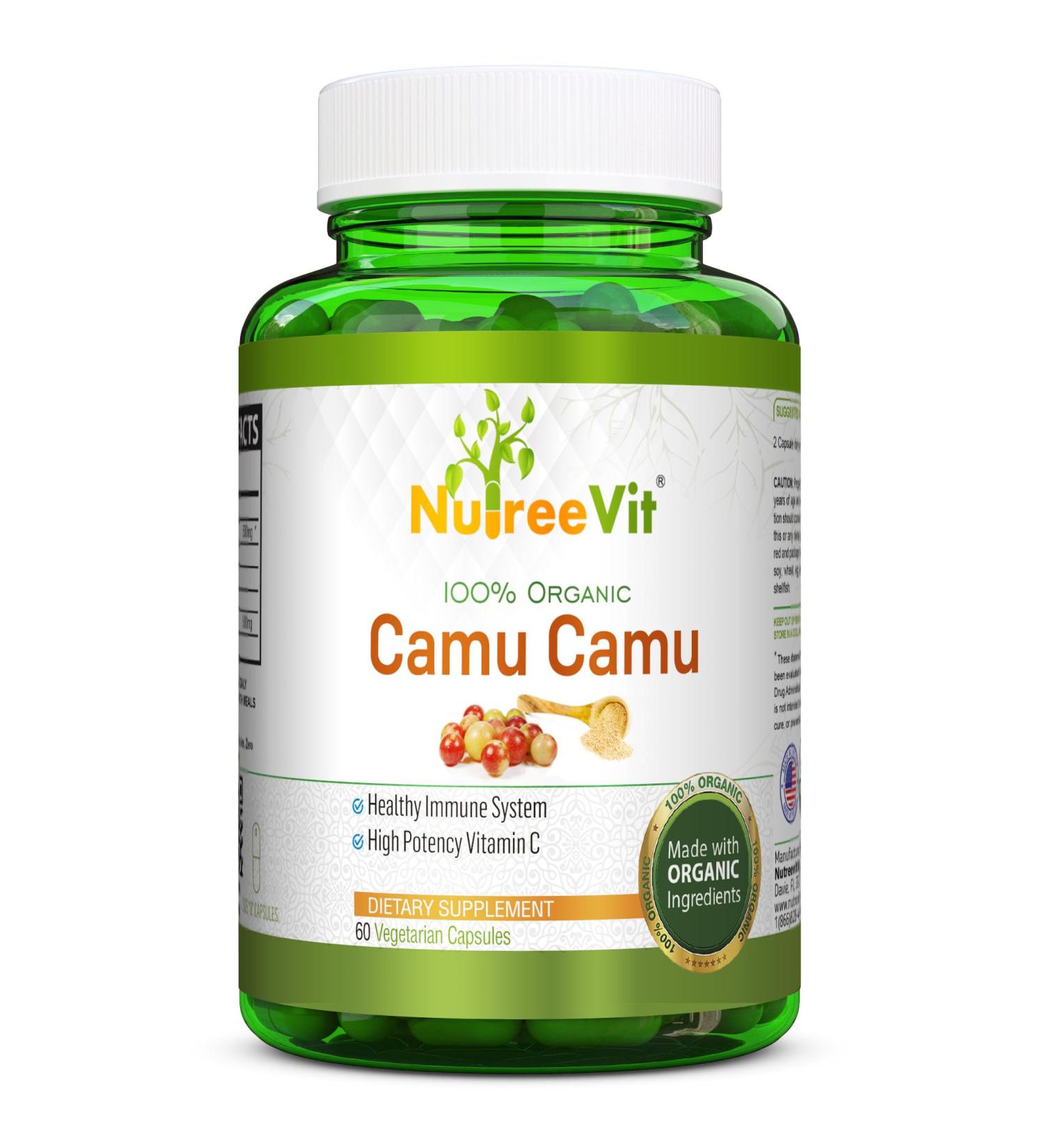 NurteeVit 100% Organic Camu Camu Capsules - Vitamin C with Vitamins and Minerals (180 Count) 1 Count (Pack of 180)