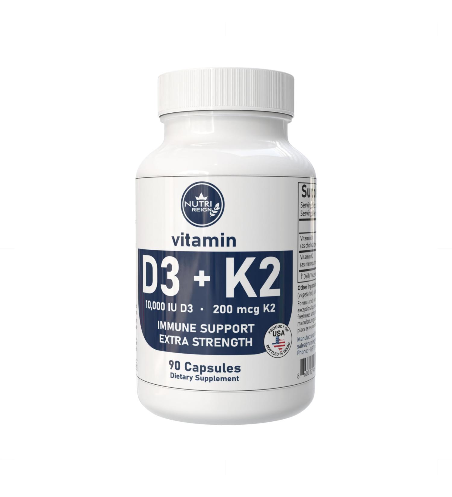Nutri Reign Vitamin D3 + K2 10 000 IU D3 200 mcg K2 90 Capsules - Buy Online on GoSupps.com